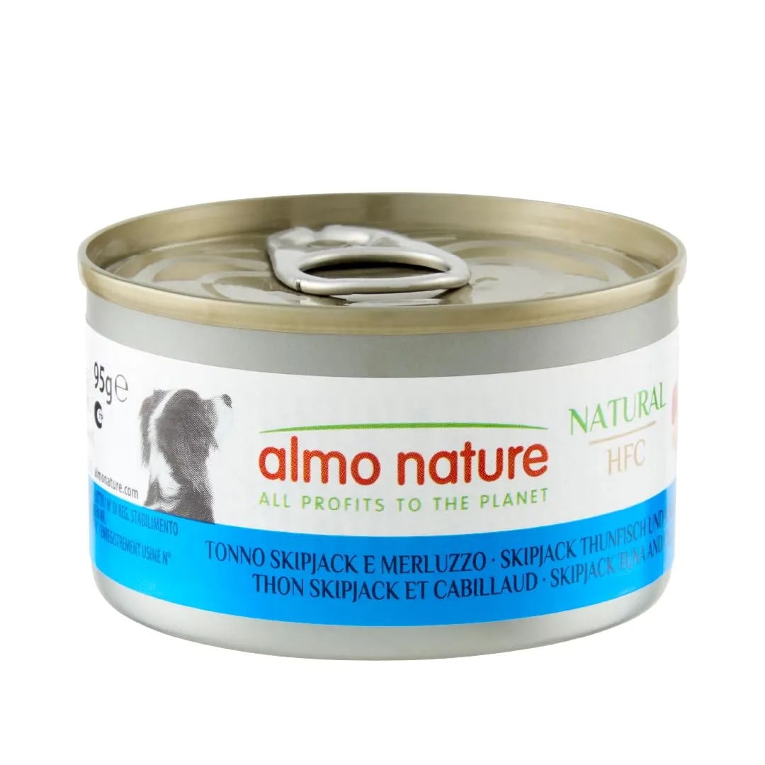 Almo Nature HFC Natural Alimento Umido per Cani Tonno Skipjack e Merluzzo 95g, Confezione da 24 - immagine 1