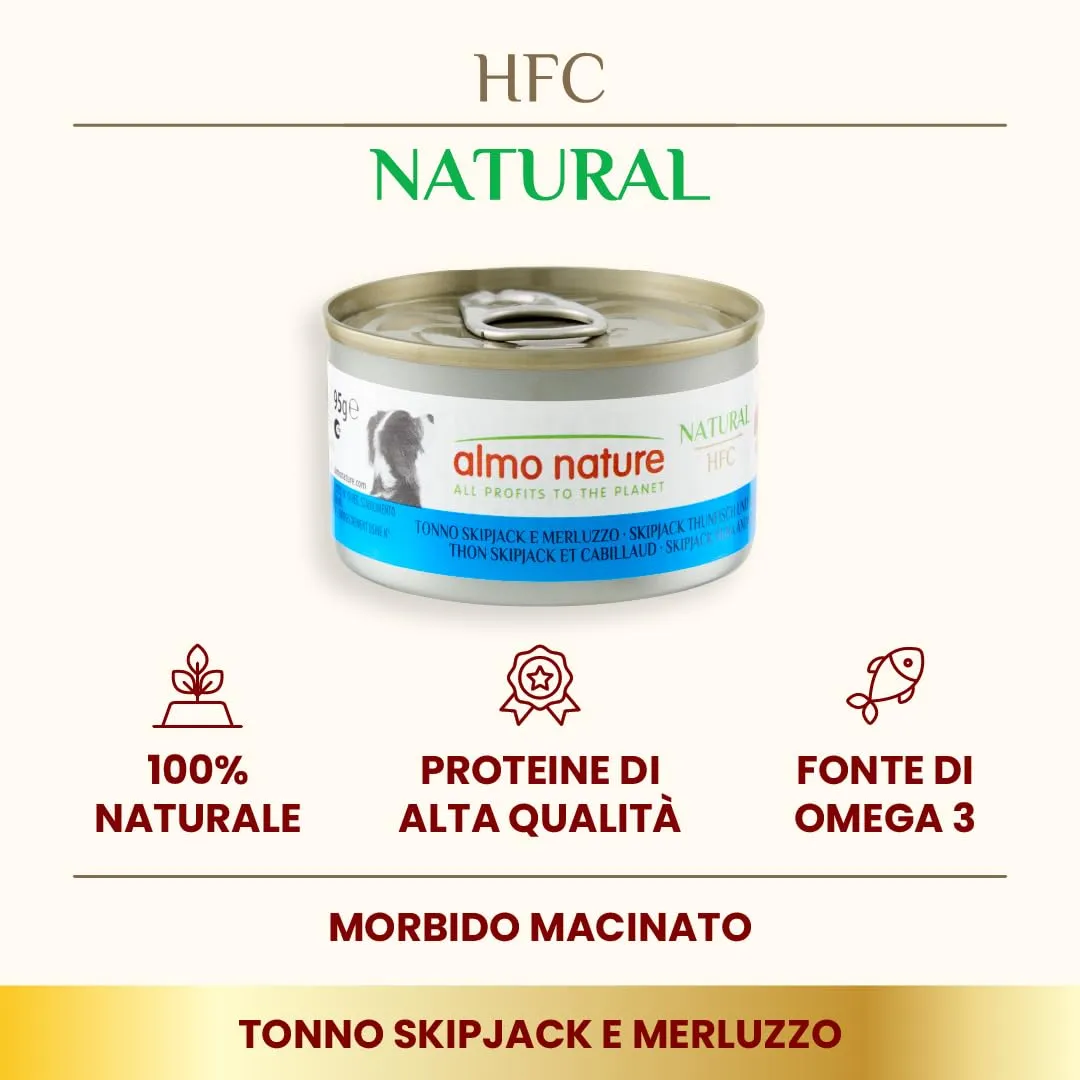 Almo Nature HFC Natural Alimento Umido per Cani Tonno Skipjack e Merluzzo 95g, Confezione da 24 - immagine 2