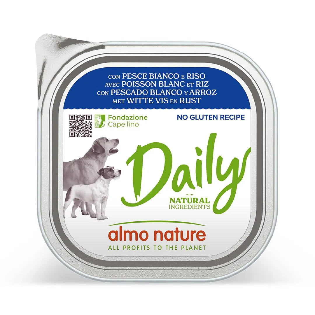 Almo Nature Daily con Pesce Bianco & Riso, Ricetta Senza Glutine, Cibo Umido per Cani Adulti, 9 x 300 g - immagine 1