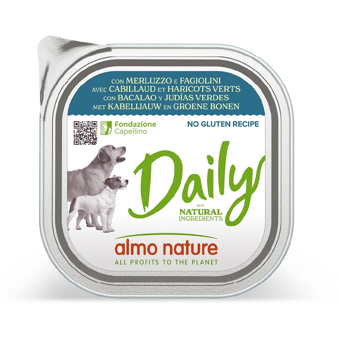 Almo Nature Daily Alimento Umido per Cani Adulti, Merluzzo e Fagiolini, 300 g, Confezione da 9 - immagine 1
