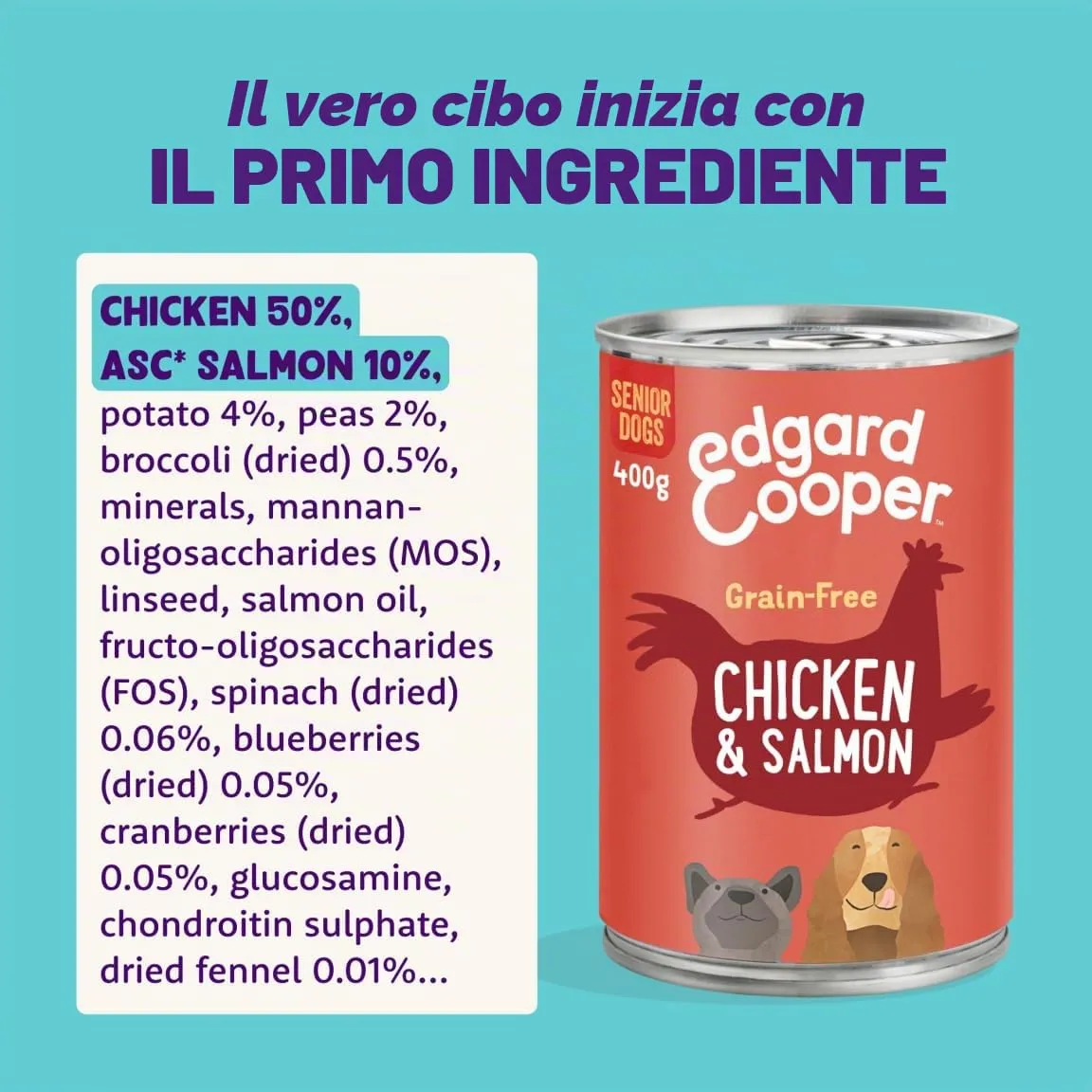 Edgard & Cooper Cibo Umido per Cani Senior, Salmone e Pollo, 400g x 6 - immagine 3