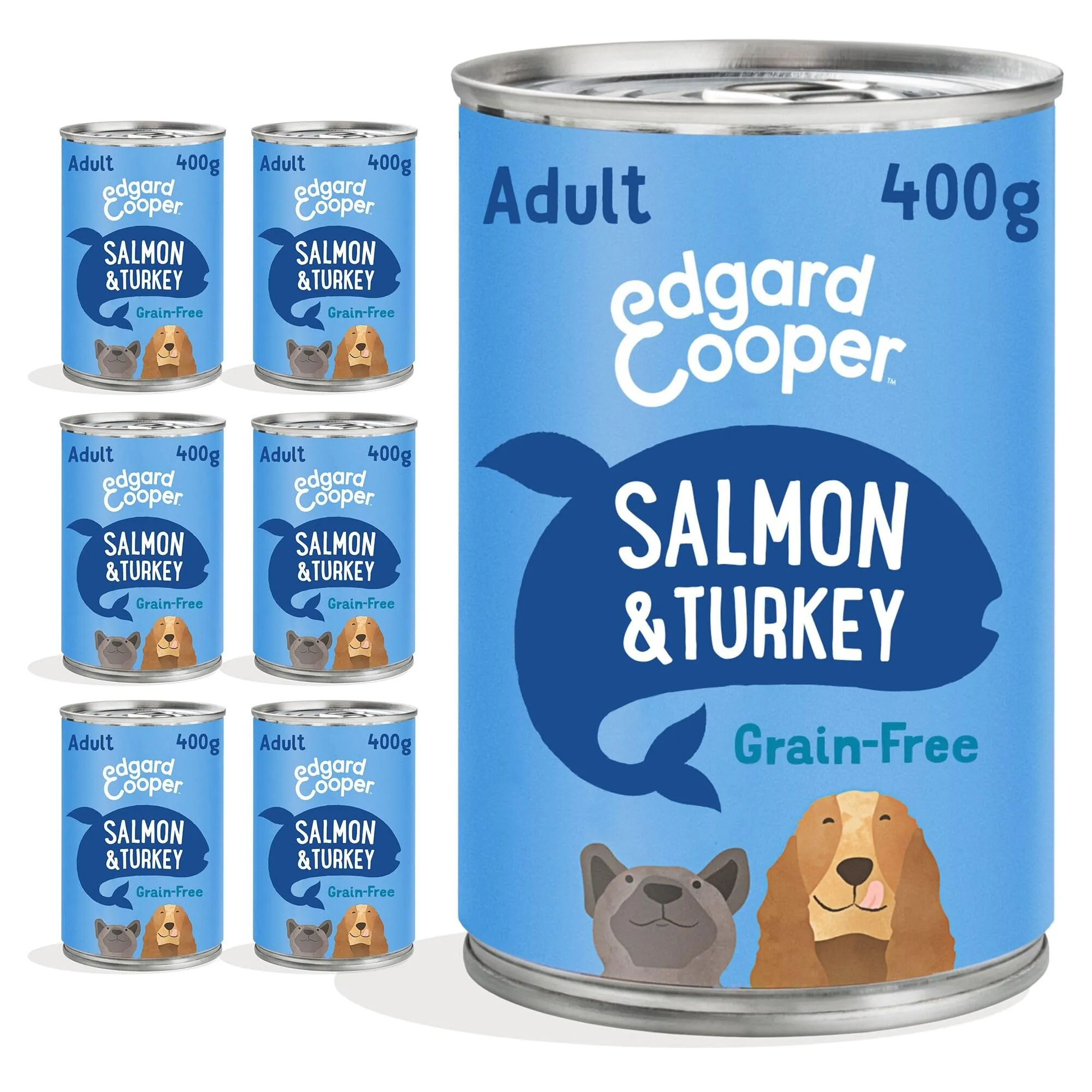 Edgard & Cooper Cibo Umido per Cani Adulti, Salmone e Tacchino, 400g x 6 - immagine 1
