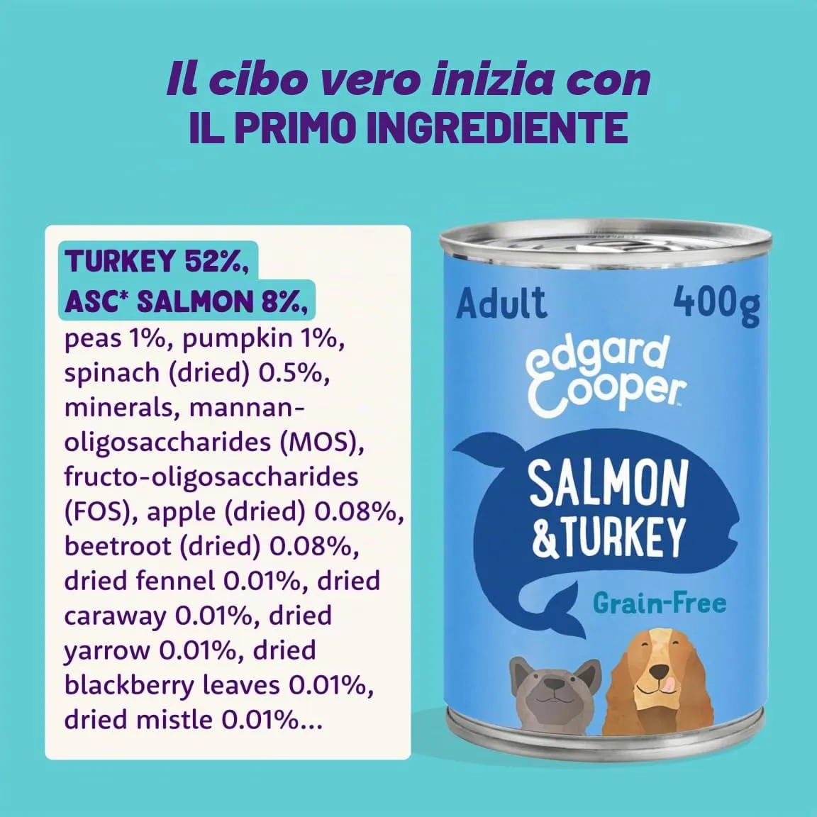 Edgard & Cooper Cibo Umido per Cani Adulti, Salmone e Tacchino, 400g x 6 - immagine 3