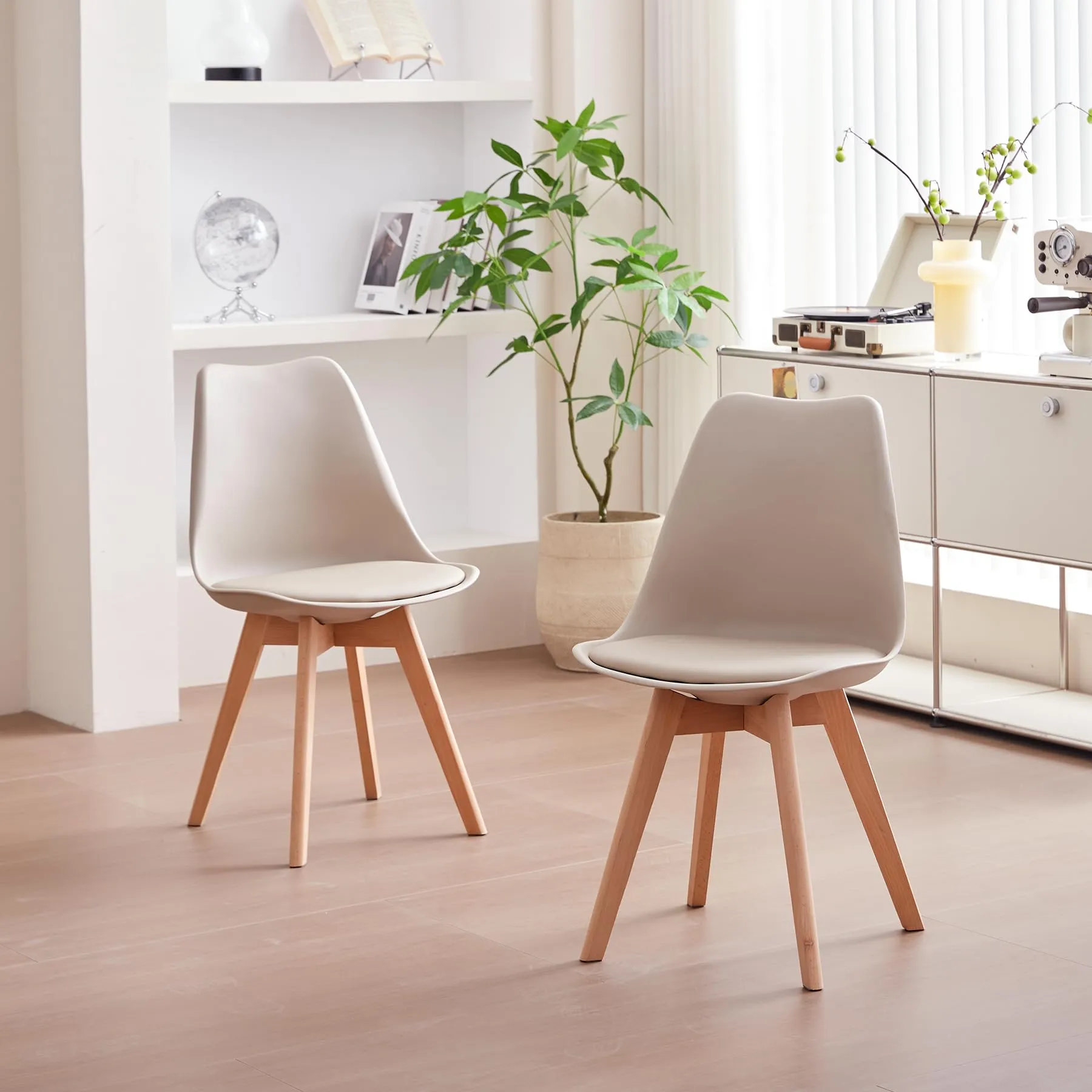 JZGORC Set di 2 Sedie da Pranzo Moderne con Cuscini Imbottiti e Gambe in Legno di Faggio - Cachi - immagine 2