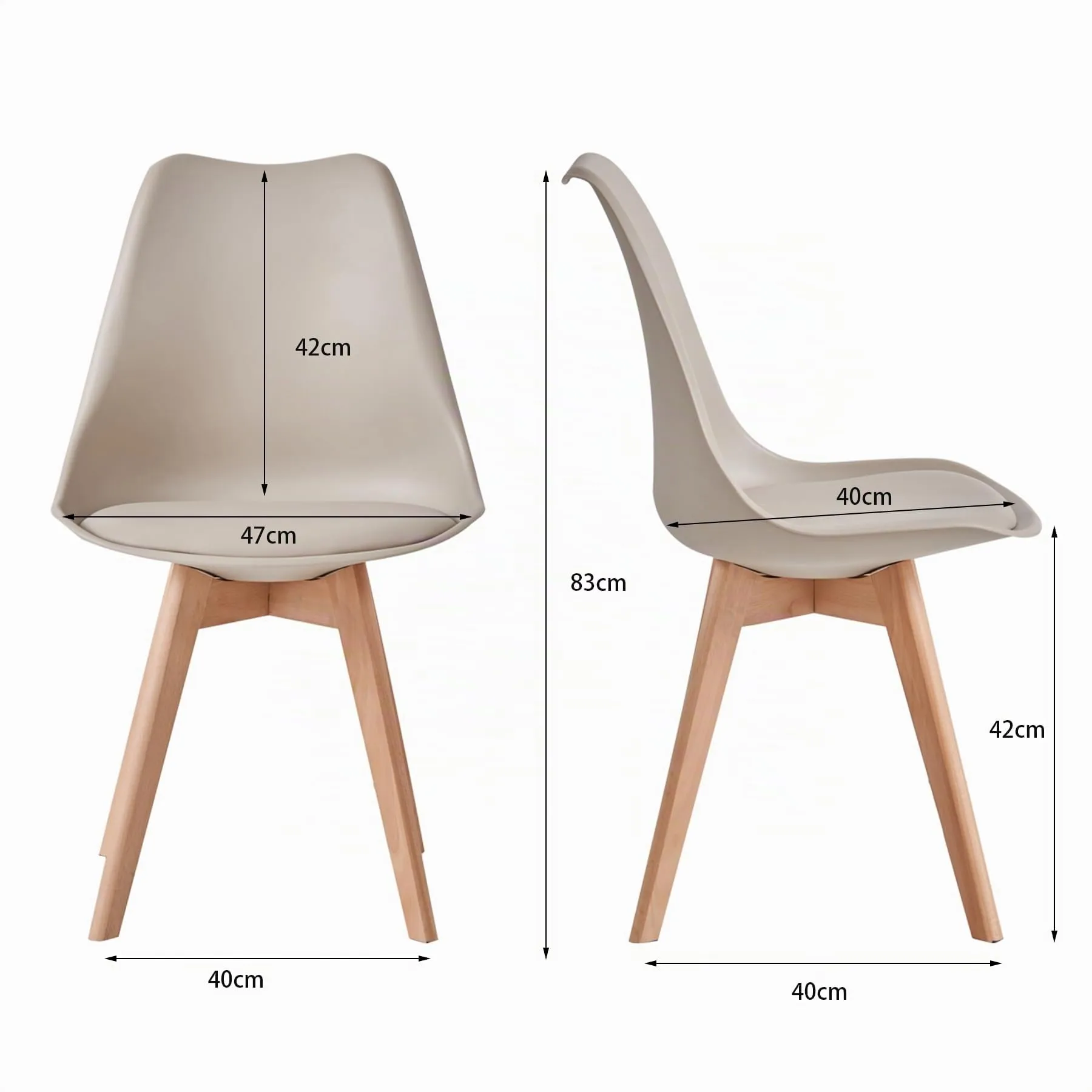 JZGORC Set di 2 Sedie da Pranzo Moderne con Cuscini Imbottiti e Gambe in Legno di Faggio - Cachi - immagine 3