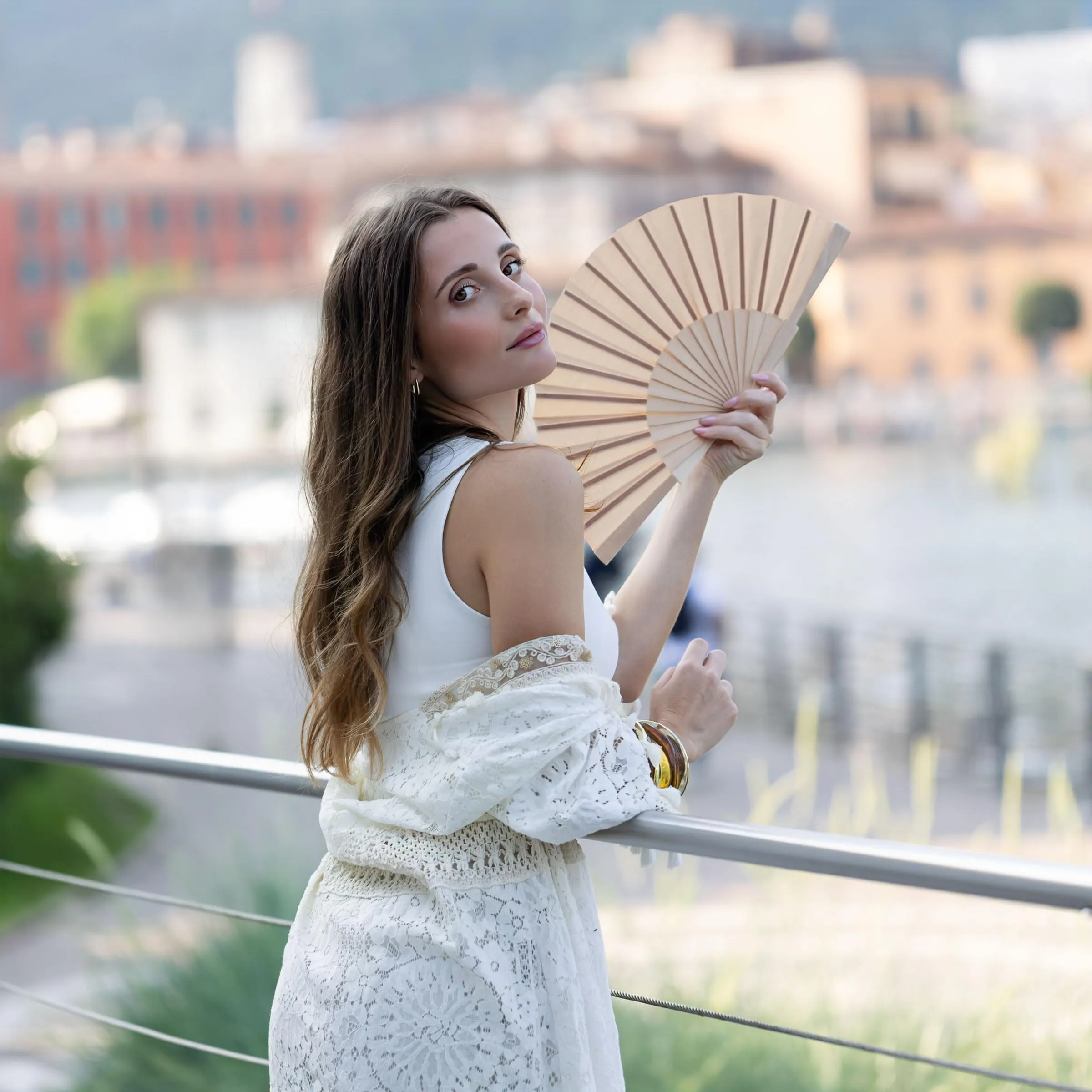 MAPIMANIA Ventaglio Pieghevole in Tessuto e Legno, Beige, Taglia Unica - immagine 6