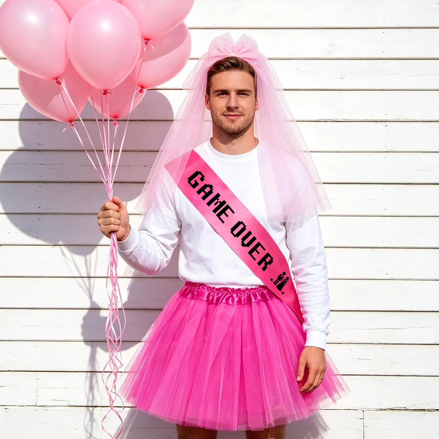 Augesak Set Costume Addio al Celibato Uomo con Cerchietto, Cintura e Tutù - Rosa - immagine 5