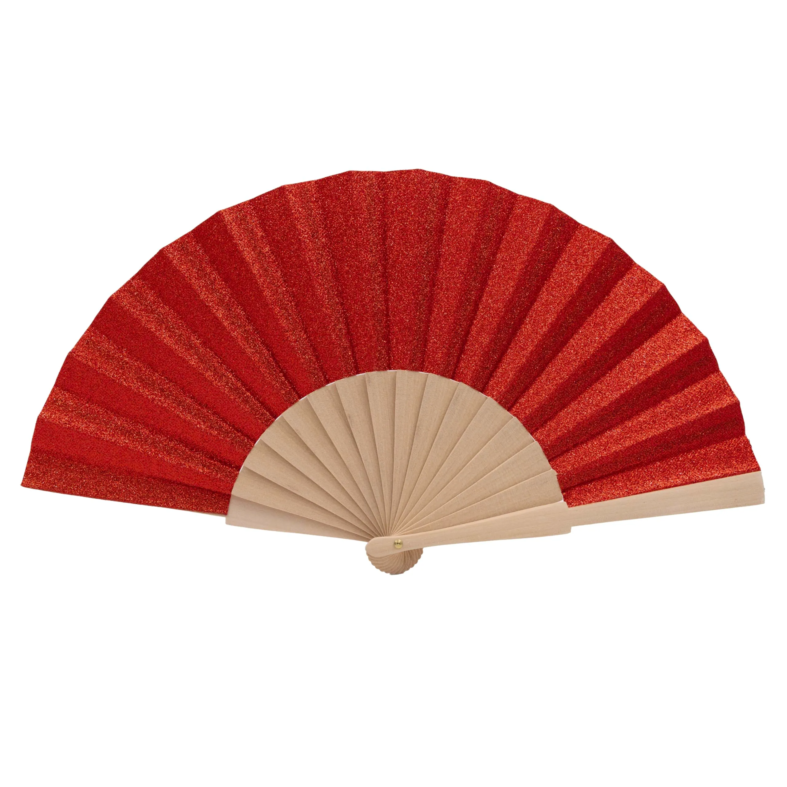 MAPIMANIA Ventaglio in Tessuto Glitter Rosso Pieghevole, 42 cm - immagine 1
