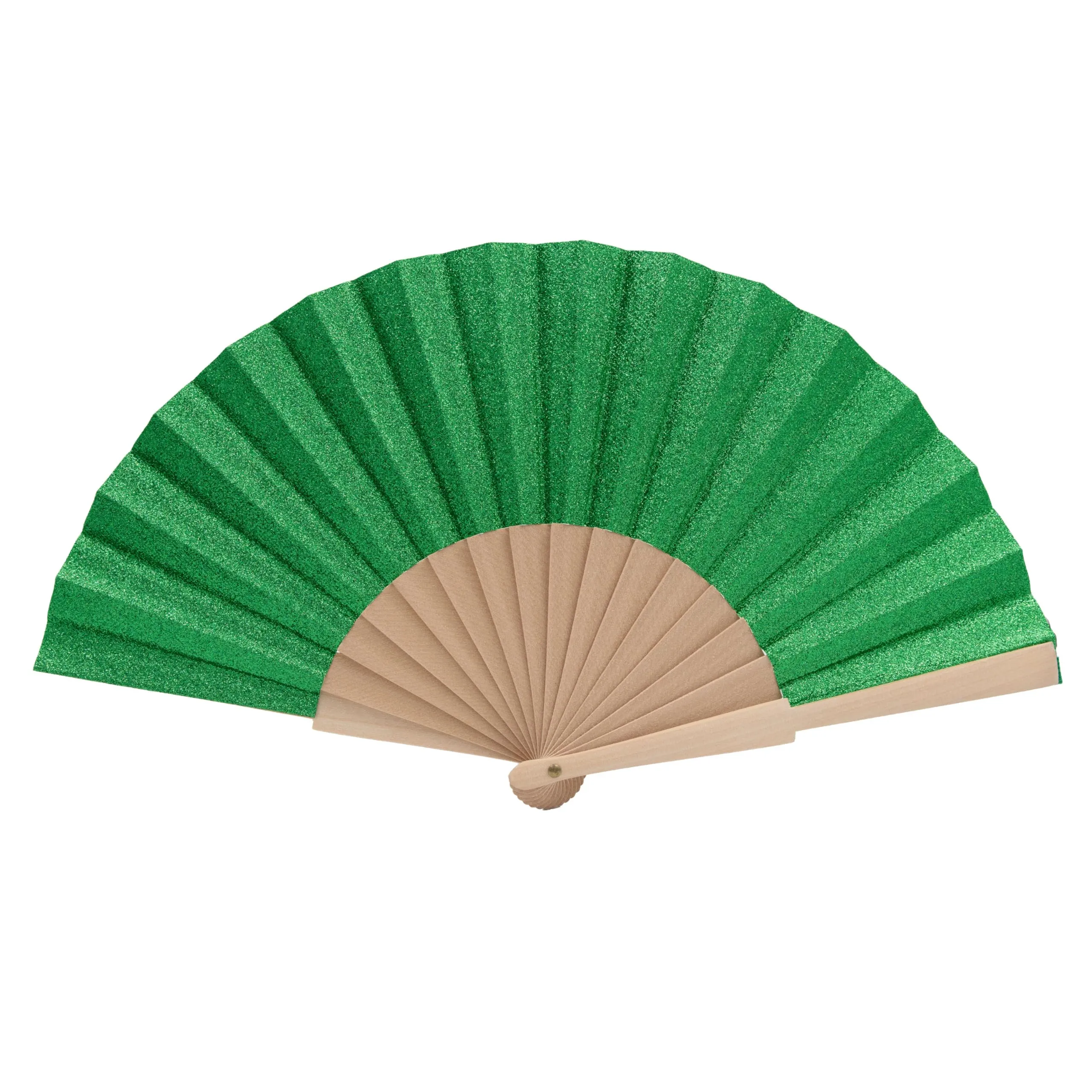 MAPIMANIA Ventaglio in Tessuto Glitter Verde Pieghevole, 42 cm - immagine 1