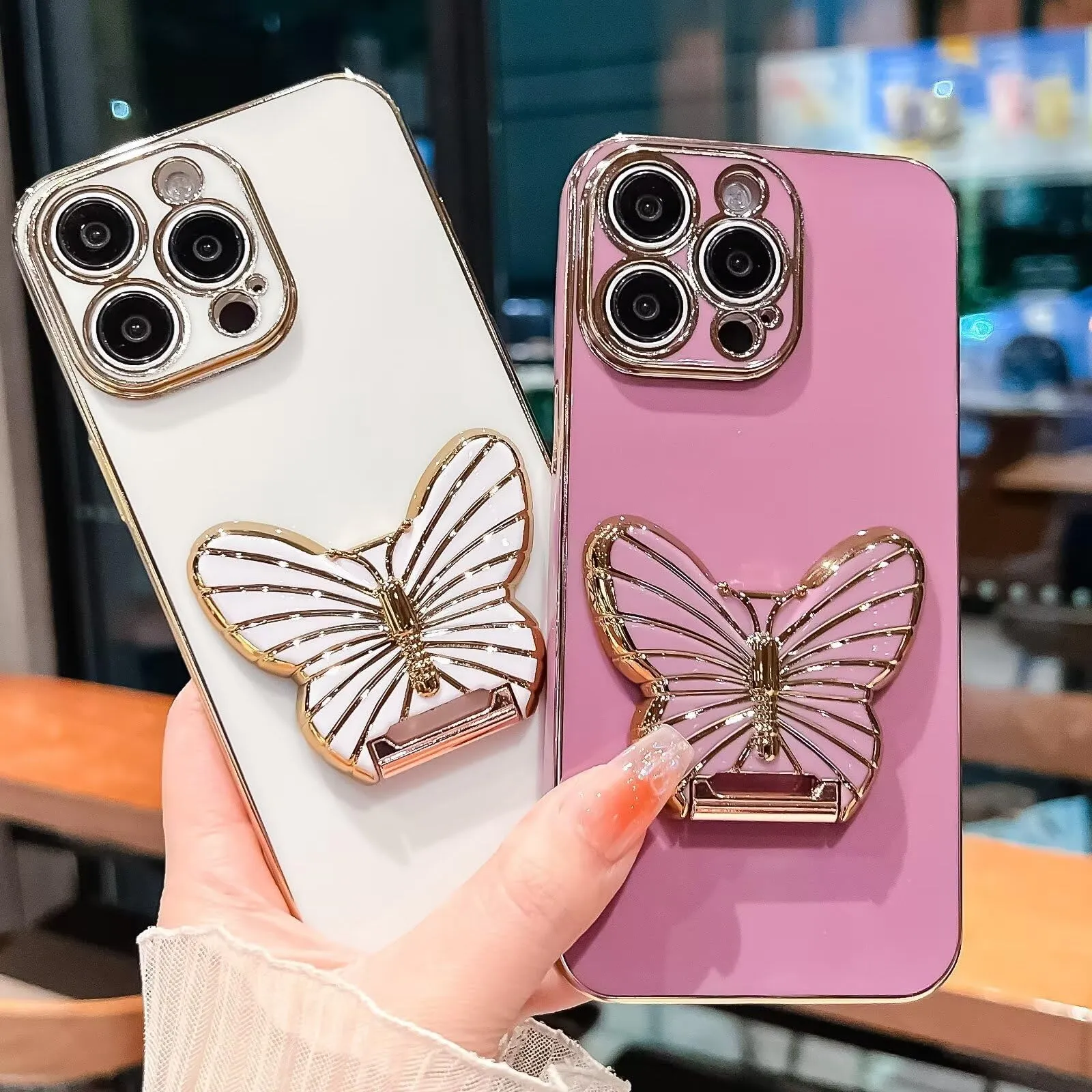 Rnrieyta Miagon Farfalla Cavalletto Custodia per Samsung Galaxy A24 4G, Cover in Silicone Morbida Sottile con Supporto - immagine 4