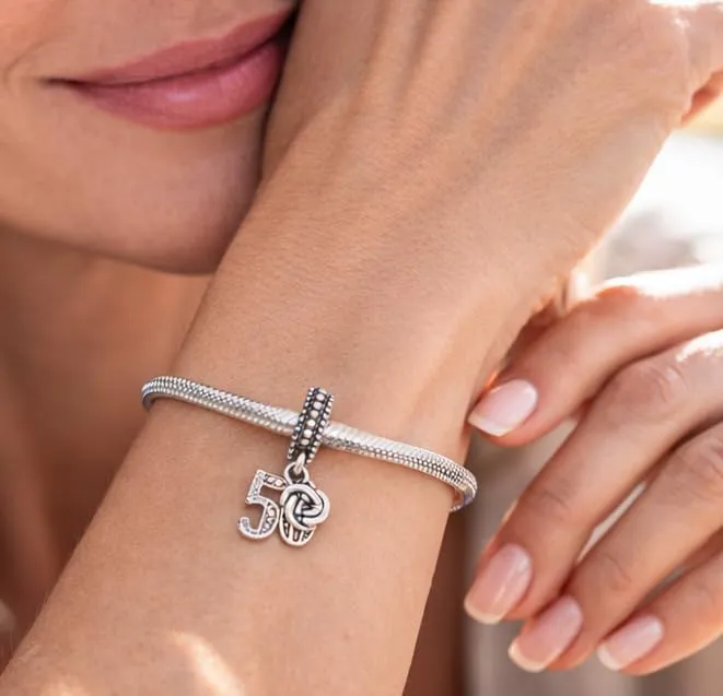 MariaFonte Charm Numero 50 in Argento 925 e Zirconia Bianca per Bracciali e Collane - immagine 2