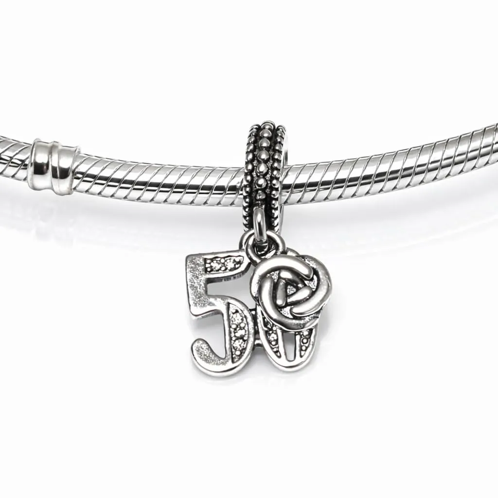 MariaFonte Charm Numero 50 in Argento 925 e Zirconia Bianca per Bracciali e Collane - immagine 3