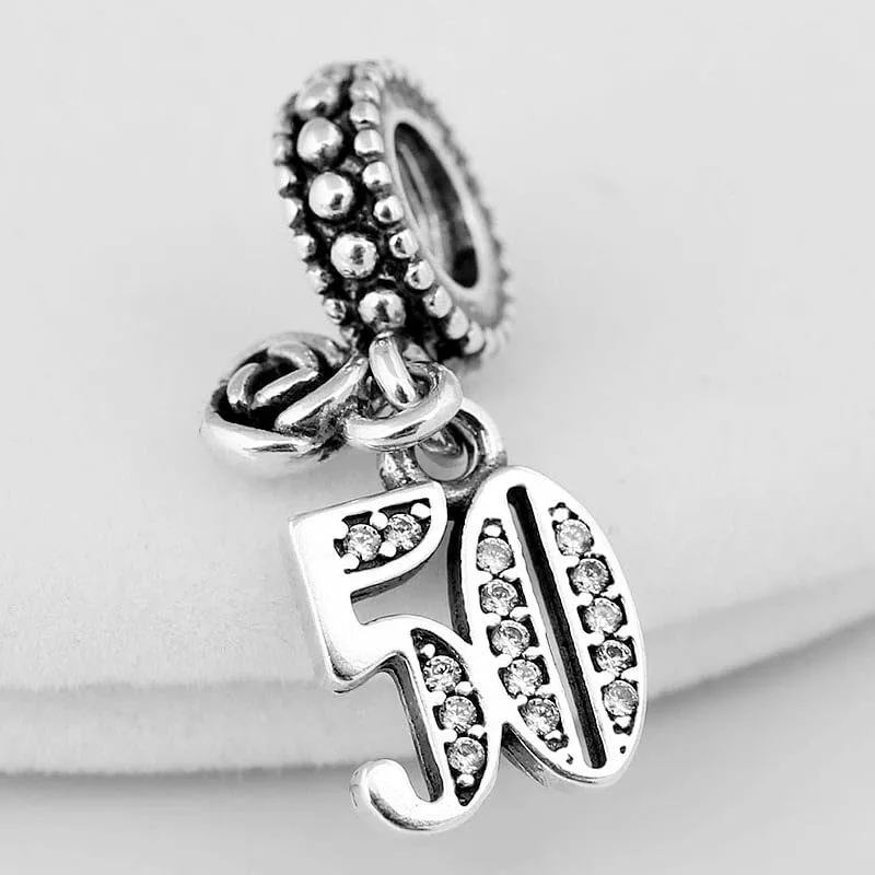 MariaFonte Charm Numero 50 in Argento 925 e Zirconia Bianca per Bracciali e Collane - immagine 4