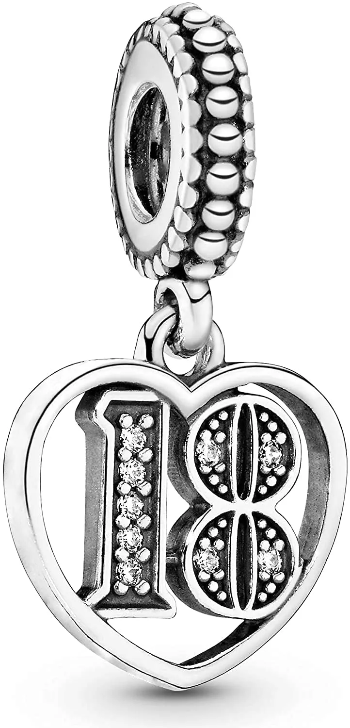 MariaFonte Charm Numero 18 in Argento 925 e Zirconia Bianca per Bracciale e Collana - immagine 1