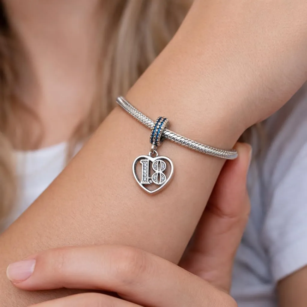 MariaFonte Charm Numero 18 in Argento 925 e Zirconia Bianca per Bracciale e Collana - immagine 2