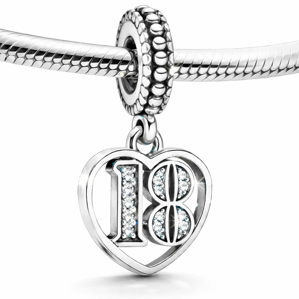 MariaFonte Charm Numero 18 in Argento 925 e Zirconia Bianca per Bracciale e Collana - immagine 3