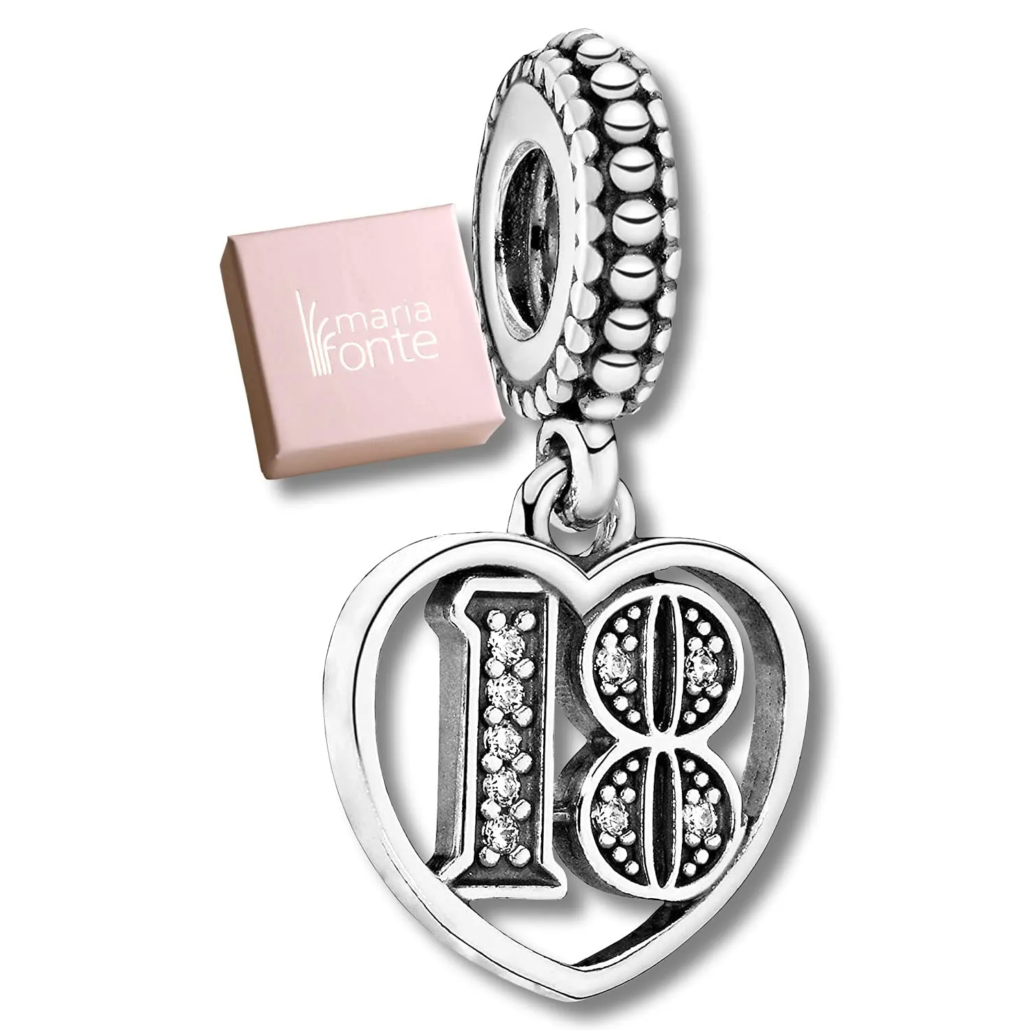 MariaFonte Charm Numero 18 in Argento 925 e Zirconia Bianca per Bracciale e Collana - immagine 8
