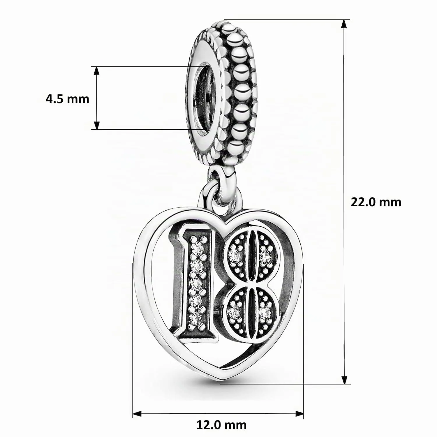 MariaFonte Charm Numero 18 in Argento 925 e Zirconia Bianca per Bracciale e Collana - immagine 9