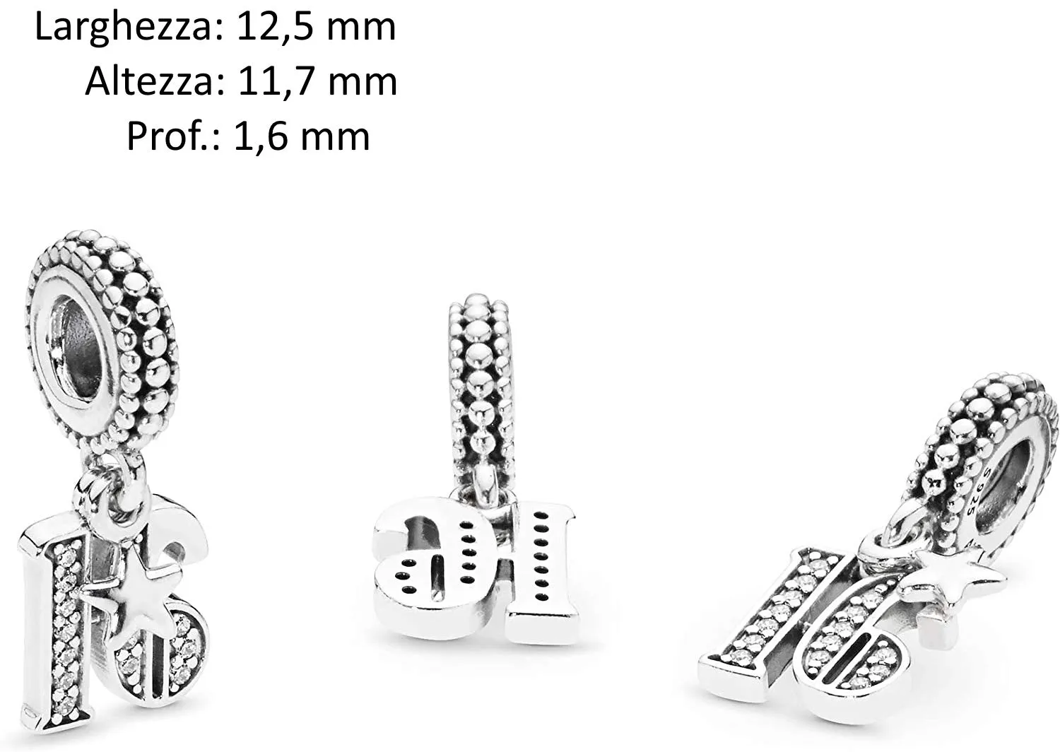 MariaFonte Charm Numero 16 in Argento 925 e Zirconi Cubici MF16AN - immagine 5