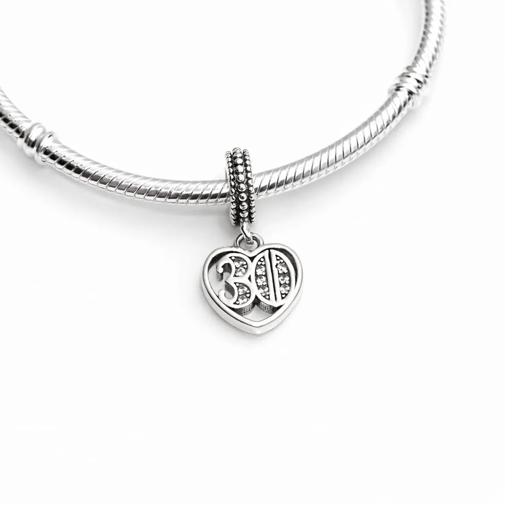 MariaFonte Charm Numero 30 in Argento 925 e Zirconia per Bracciali e Collane - immagine 3