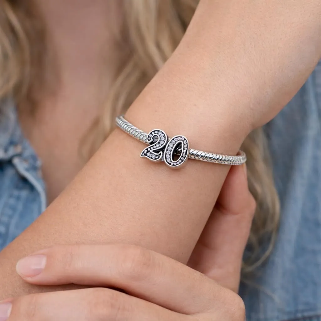 MariaFonte Charm Numero 20 in Argento Sterling e Zirconia Bianca - immagine 2