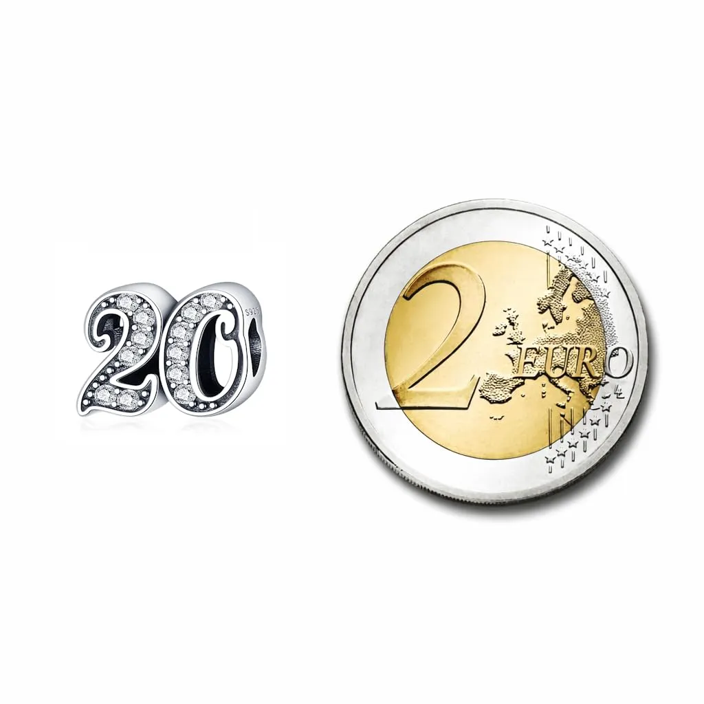 MariaFonte Charm Numero 20 in Argento Sterling e Zirconia Bianca - immagine 5