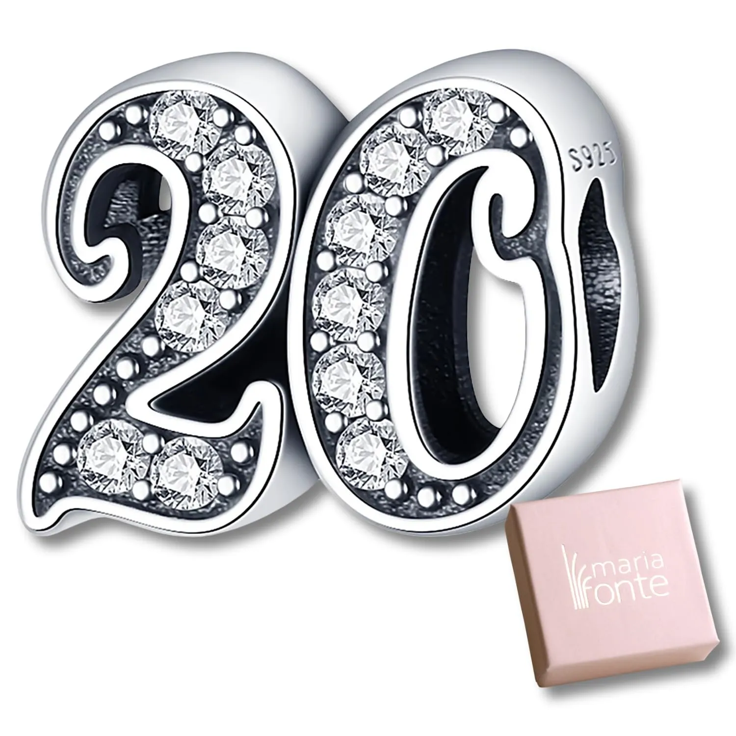 MariaFonte Charm Numero 20 in Argento Sterling e Zirconia Bianca - immagine 8