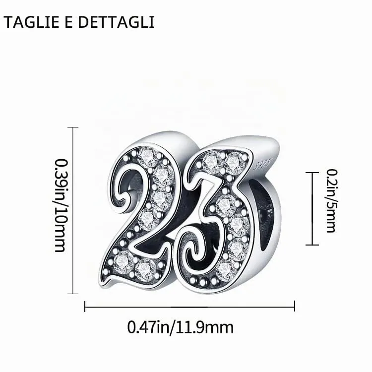 MariaFonte Charm Numero 23 in Argento Sterling e Zirconia Bianca - immagine 9