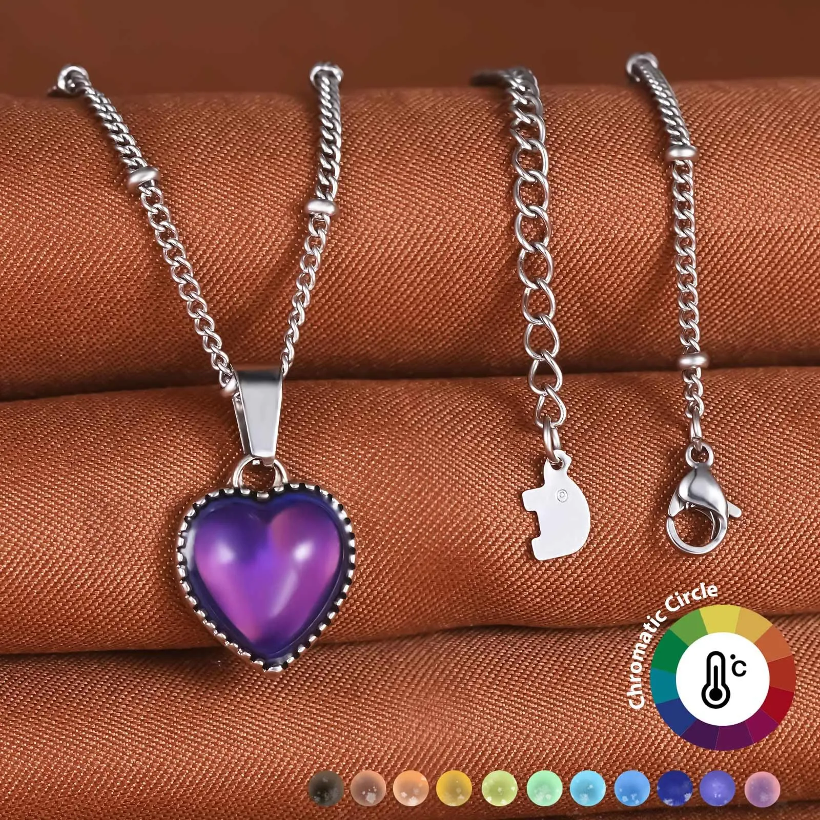 MicVivien Collana Emozioni con Ciondolo a Cuore Cambia Colore in Acciaio Inox - immagine 3