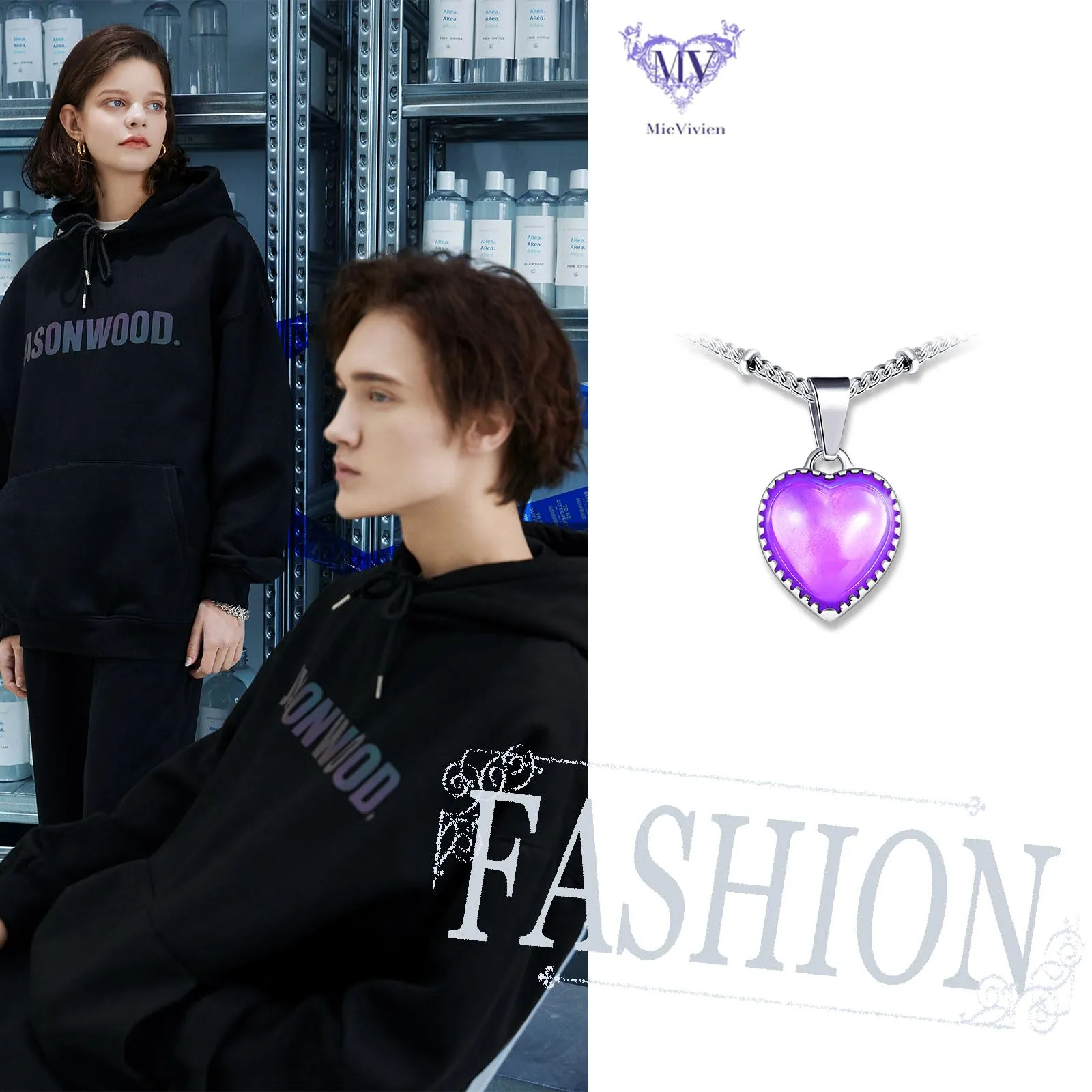 MicVivien Collana Emozioni con Ciondolo a Cuore Cambia Colore in Acciaio Inox - immagine 6