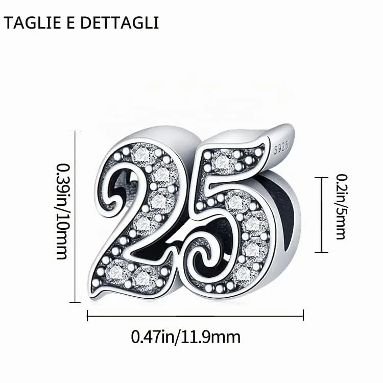 MariaFonte Charm Numero 25 in Argento Sterling e Zirconia Bianca MF25BE - immagine 9