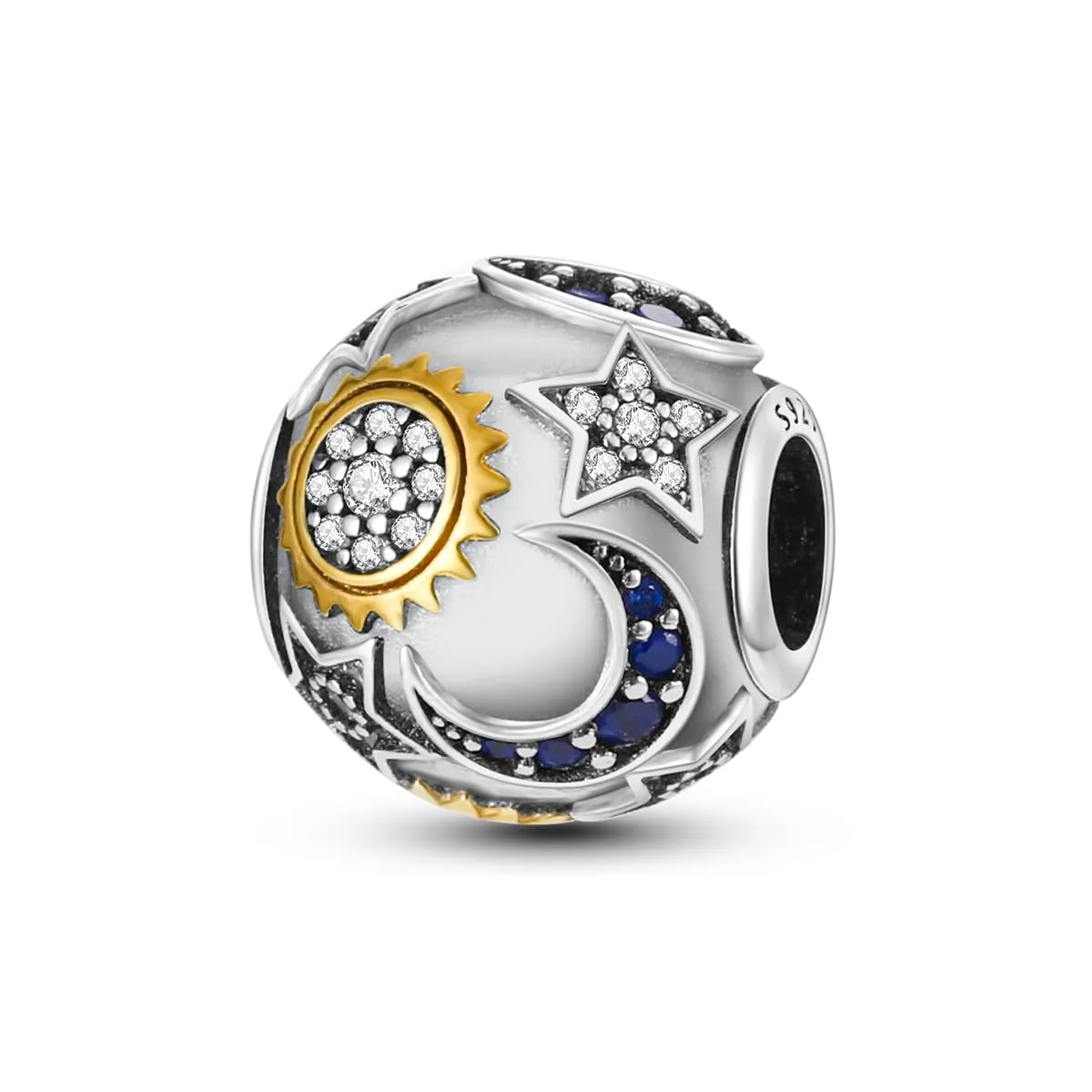 CYCUFF Sterling Silver 925 Charms for European Bracelets and Necklaces (Luna Sole Stella) - immagine 1