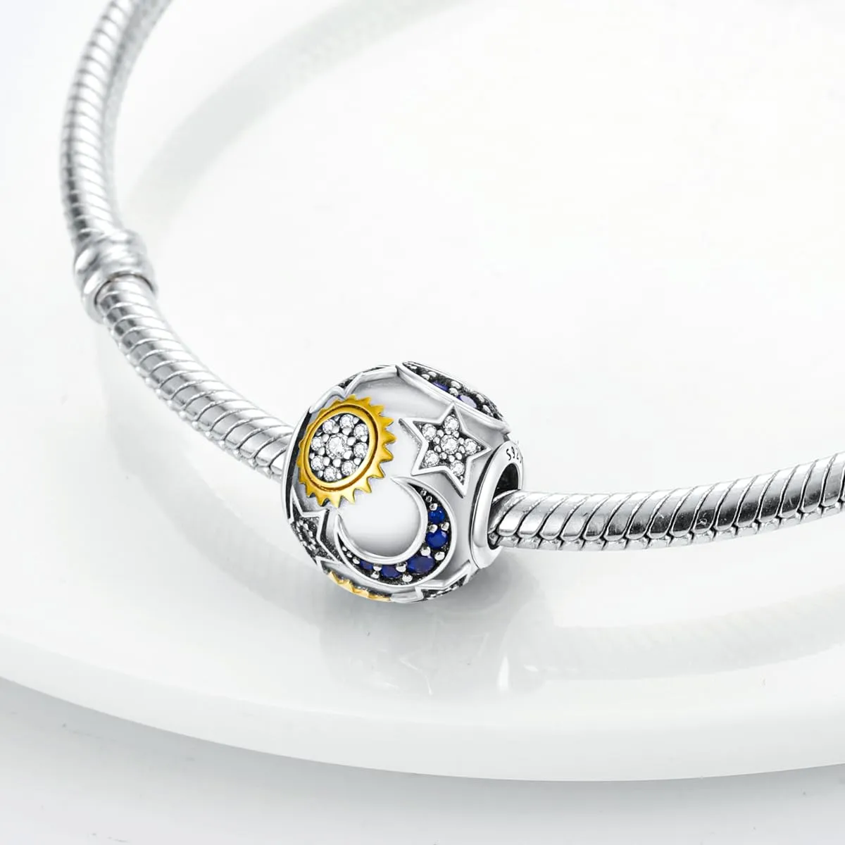 CYCUFF Sterling Silver 925 Charms for European Bracelets and Necklaces (Luna Sole Stella) - immagine 2