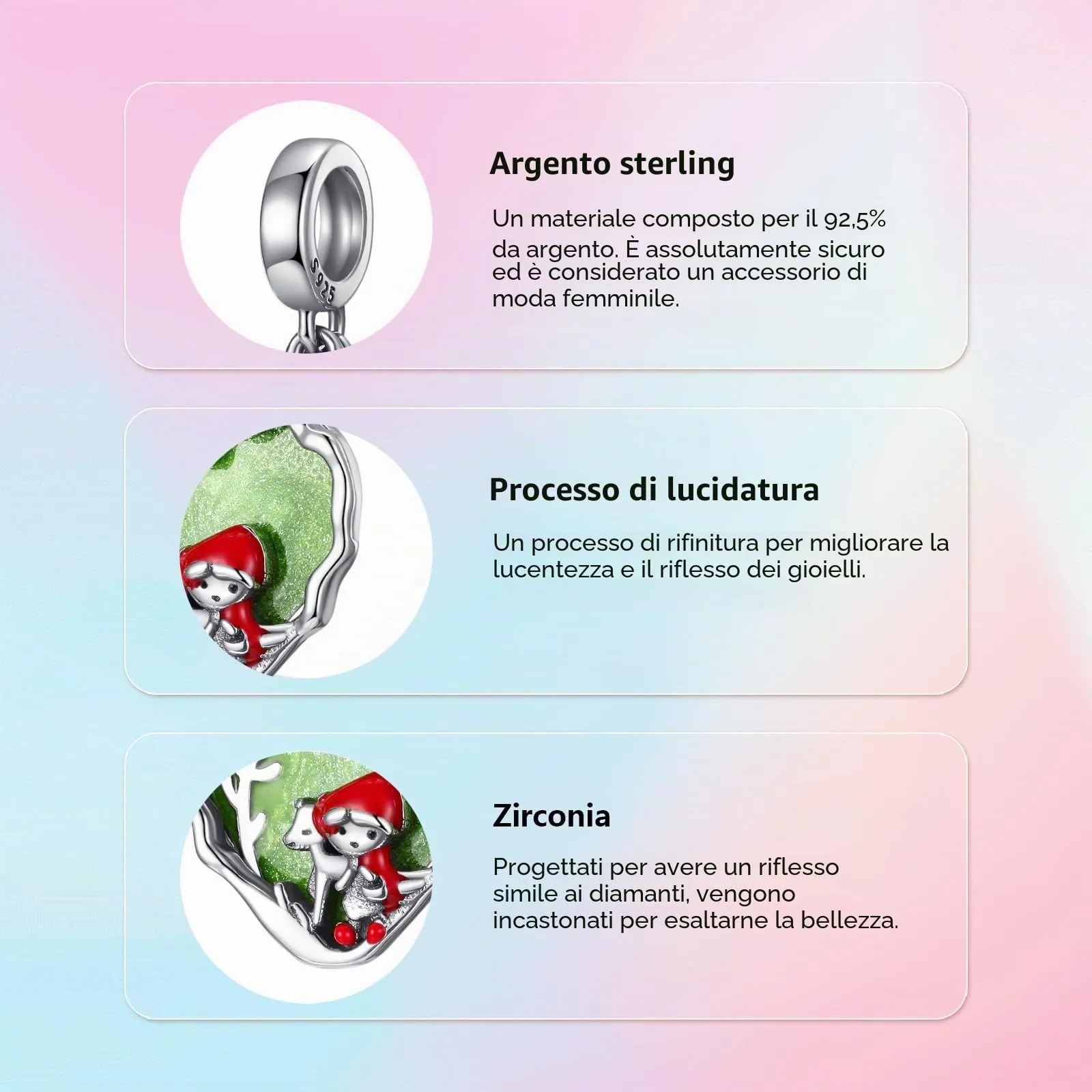 XWN Ciondolo in Argento Sterling 925 con Cubic Zirconia per Braccialetti e Collane Europee - immagine 5