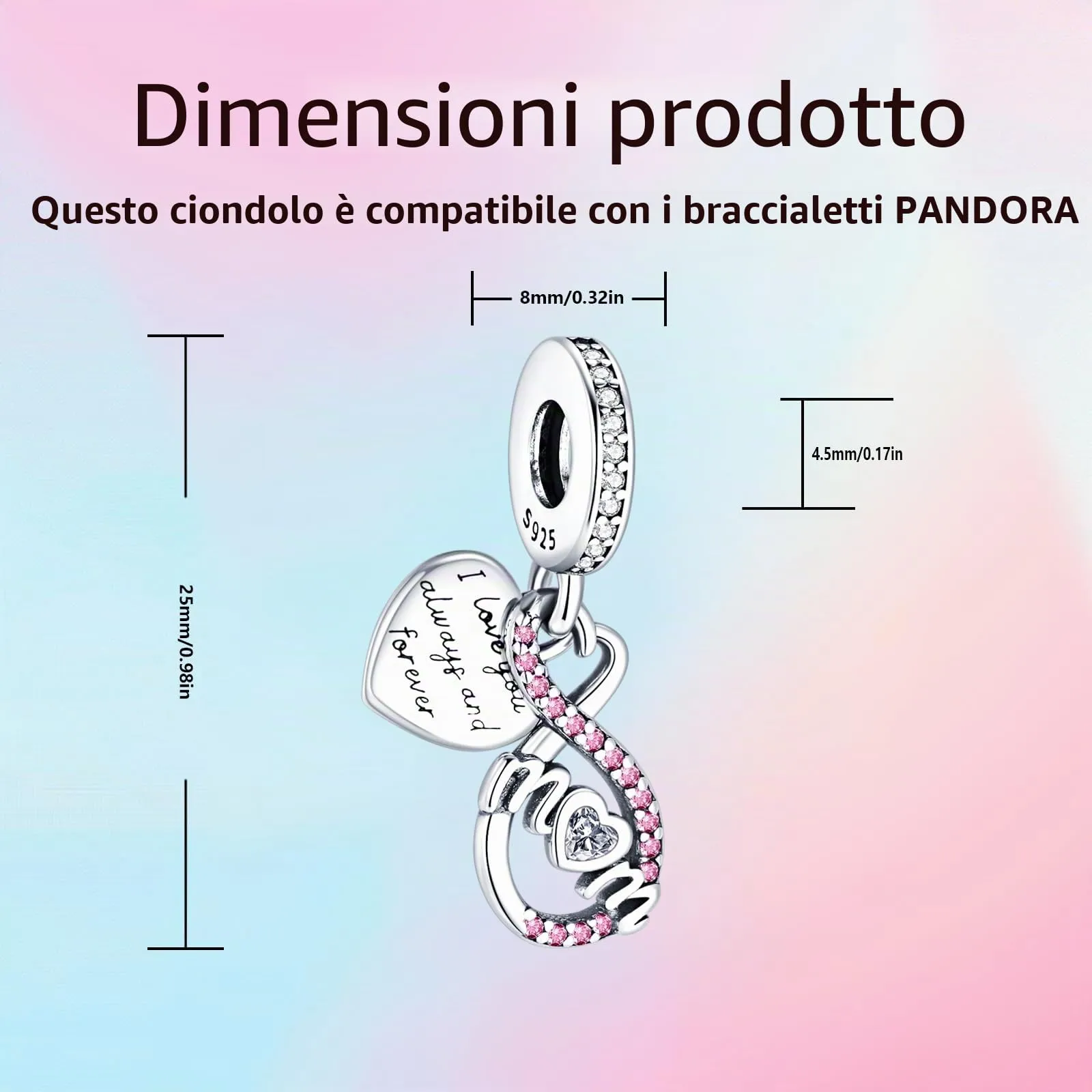XWN Ciondolo in Argento Sterling 925 con Cubic Zirconia per Braccialetti e Collane Europee - immagine 4