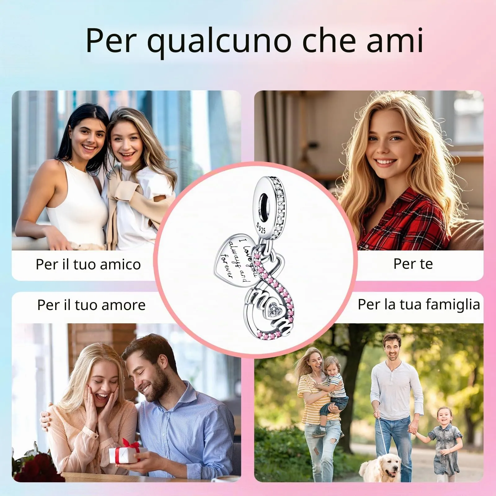 XWN Ciondolo in Argento Sterling 925 con Cubic Zirconia per Braccialetti e Collane Europee - immagine 9