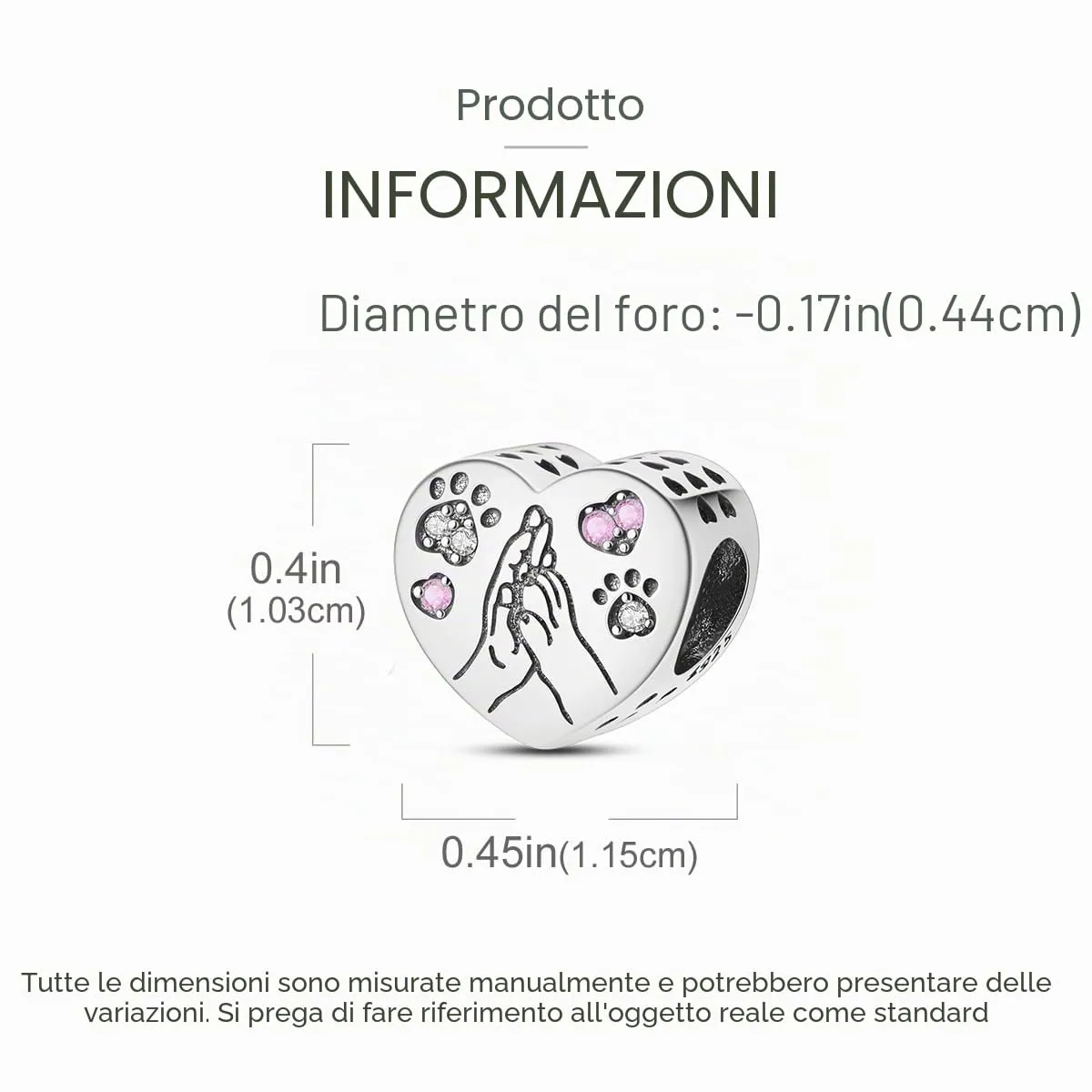 XWN Ciondolo in Argento Sterling 925 con Cubic Zirconia per Braccialetti e Collane European Style - immagine 6