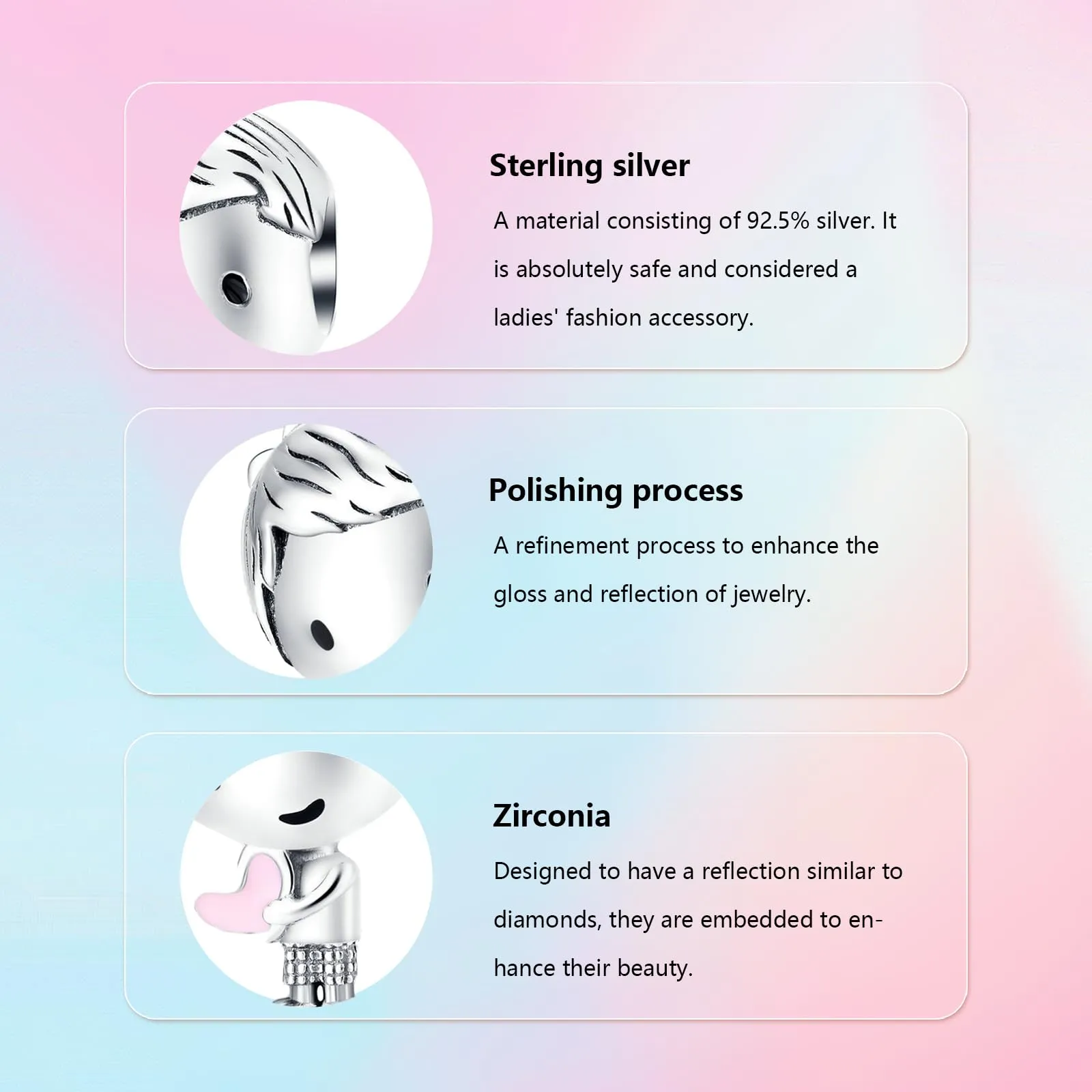XWN Ciondolo in Argento Sterling 925 con Cubic Zirconia per Braccialetti e Collane Europei - immagine 2