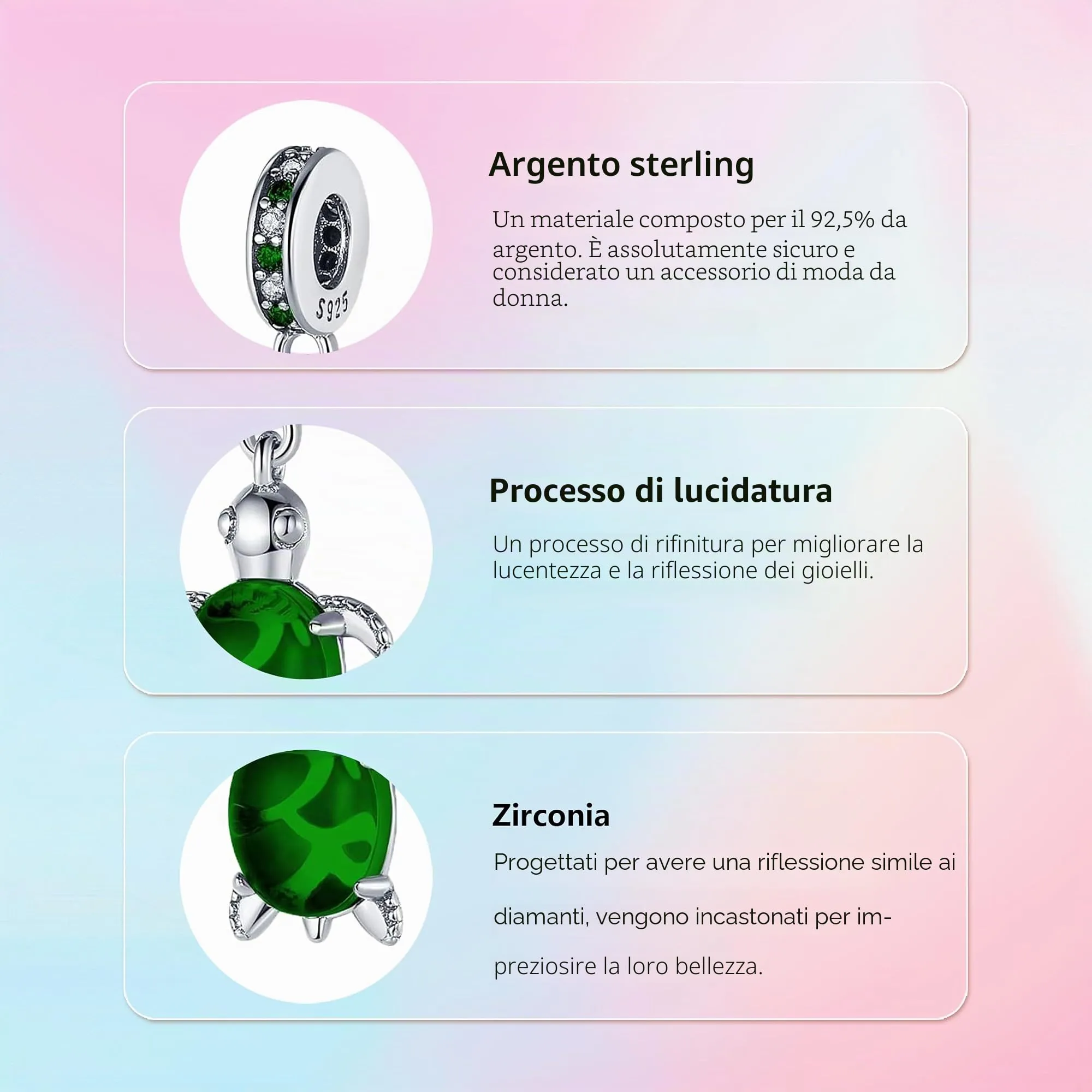 XWN Ciondolo in Argento Sterling 925 con Cubic Zirconia per Braccialetti e Collane Pandora e Europei - immagine 6