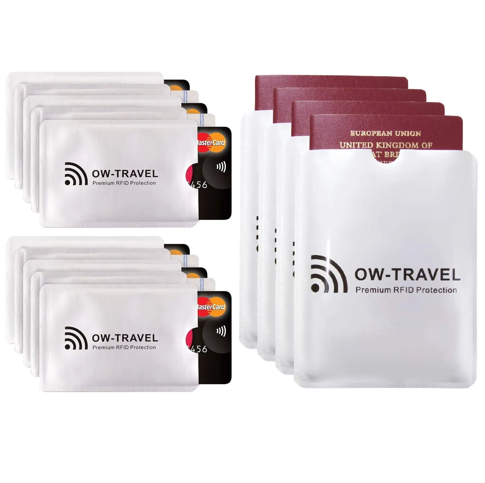 OW-Travel Custodie Blocco RFID, 10 Carte di Credito e 4 Custodie Passaporto - immagine 1