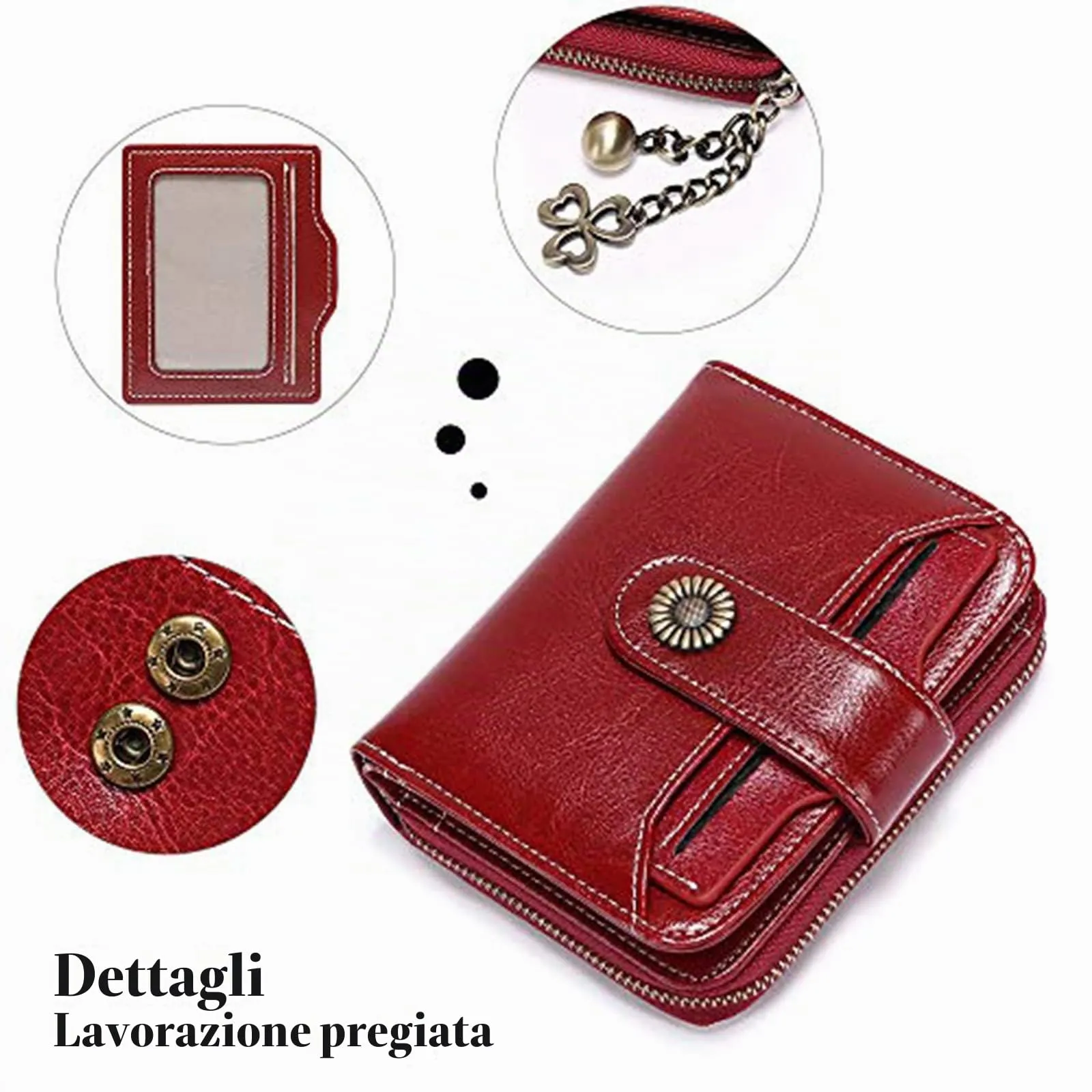 SENDEFN Portafoglio Donna in Pelle Vegana con Blocco RFID, 8 Scomparti per Carte, 2 Finestre ID e Tasca con Cerniera - immagine 6
