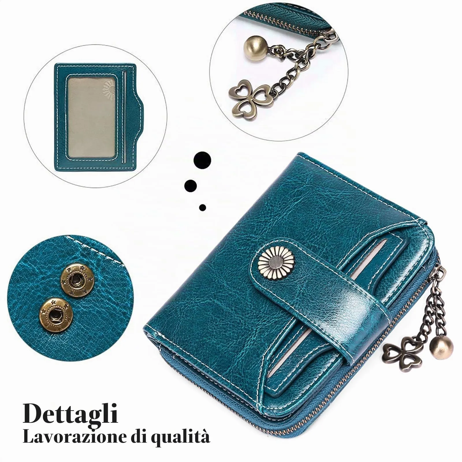 SENDEFN Portafoglio Donna in Pelle Vegana con Blocco RFID, 8 Scomparti per Carte, 2 Finestre ID e Tasca con Cerniera - immagine 6
