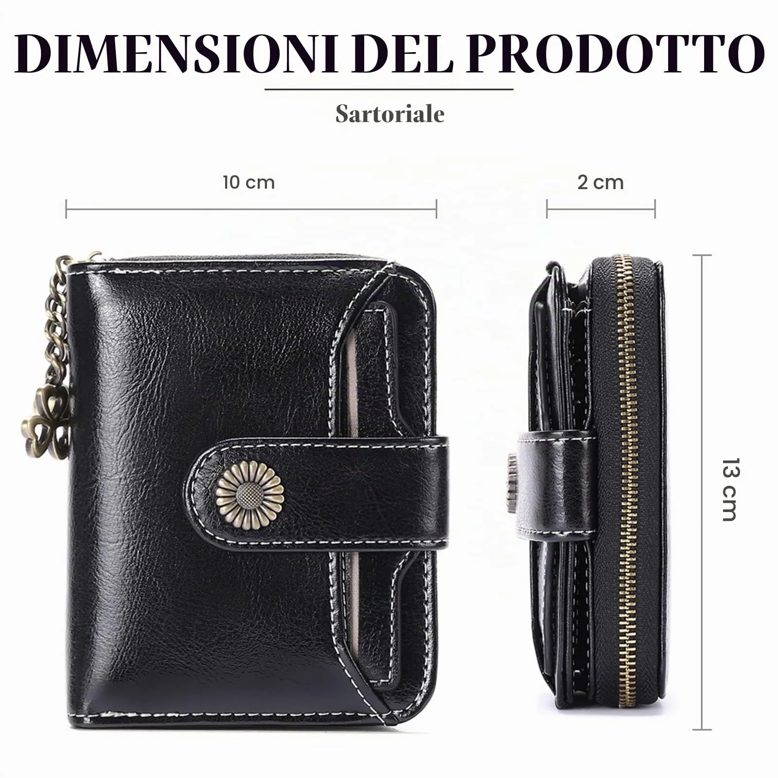 SENDEFN Portafoglio Donna in Vera Pelle con Blocco RFID, 8 Scomparti per Carte, 2 Finestre di Identificazione e Tasca con Cerniera - immagine 3