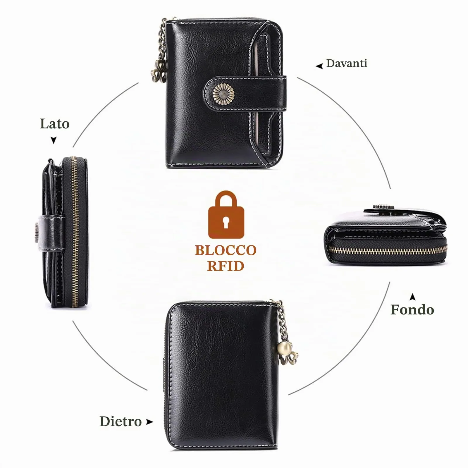 SENDEFN Portafoglio Donna in Vera Pelle con Blocco RFID, 8 Scomparti per Carte, 2 Finestre di Identificazione e Tasca con Cerniera - immagine 4