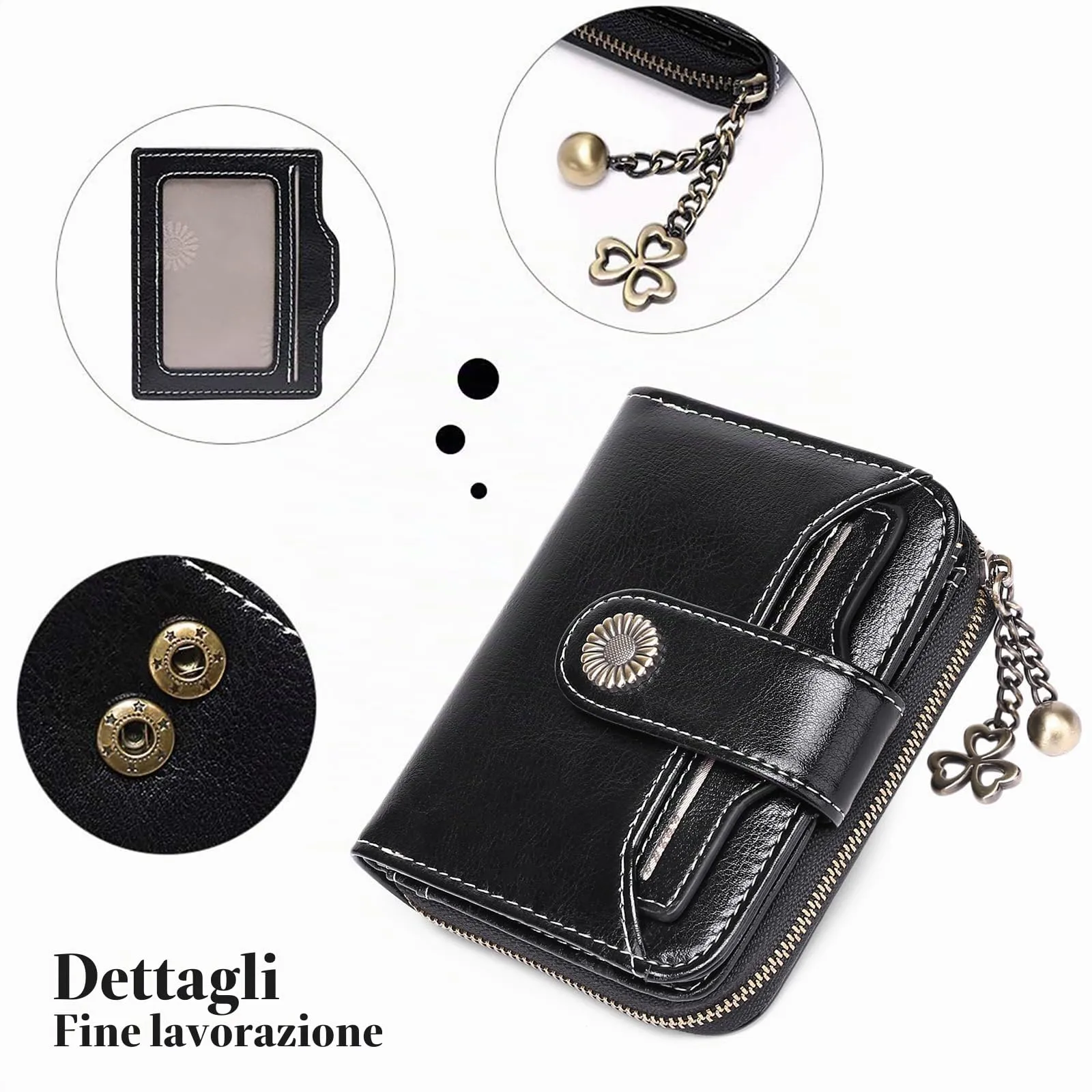 SENDEFN Portafoglio Donna in Vera Pelle con Blocco RFID, 8 Scomparti per Carte, 2 Finestre di Identificazione e Tasca con Cerniera - immagine 8