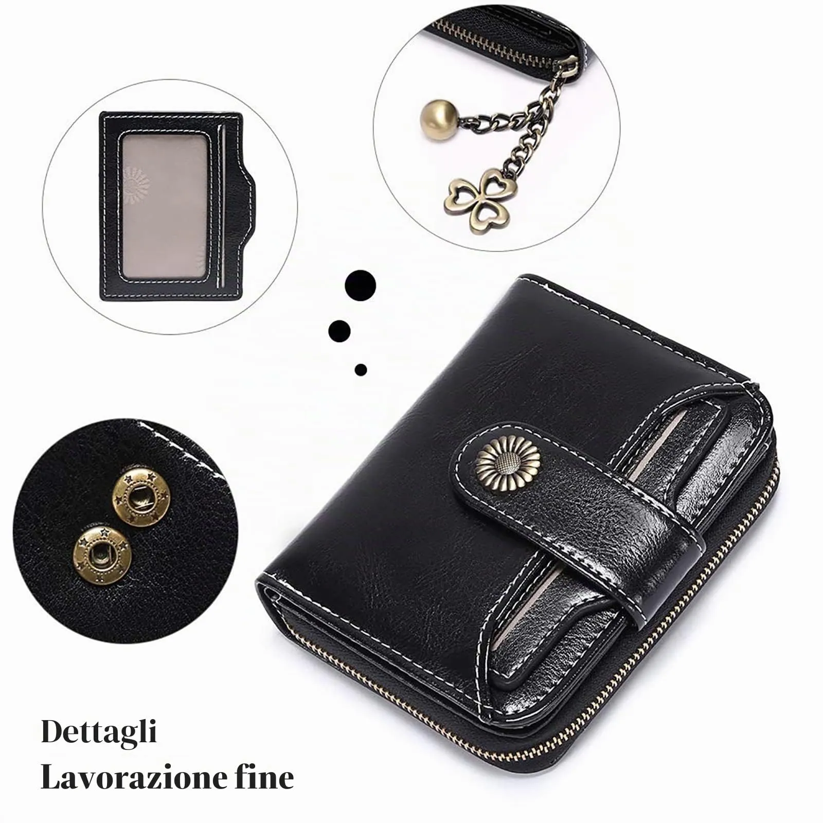 SENDEFN Portafoglio Donna in Vera Pelle con Blocco RFID, 8 Scomparti per Carte, 2 Finestre di Identificazione e Tasca con Cerniera - immagine 9