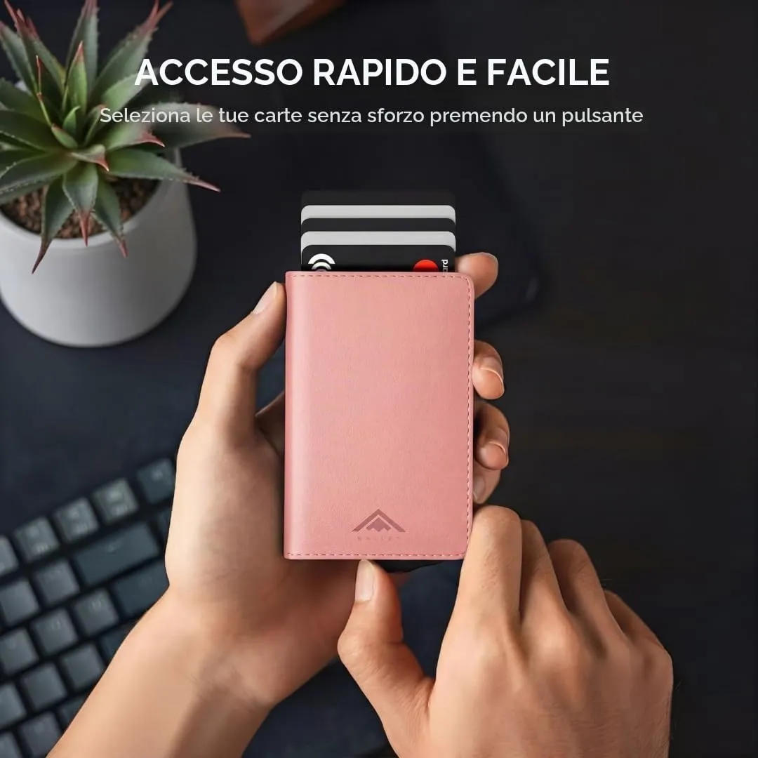 Stealth Wallet Portafoglio Portacarte RFID/NFC Pop-Up Rosa da Donna - immagine 2