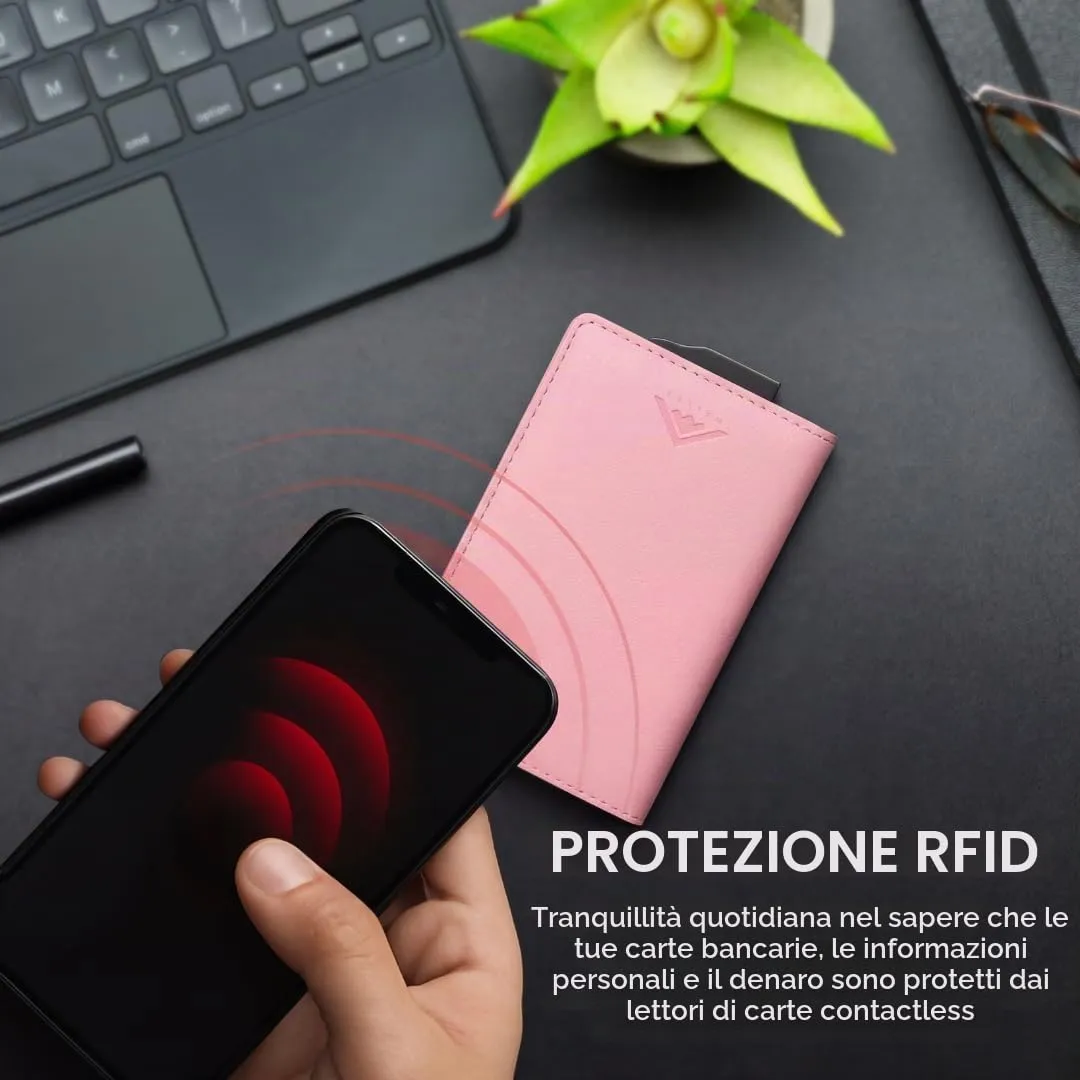 Stealth Wallet Portafoglio Portacarte RFID/NFC Pop-Up Rosa da Donna - immagine 4