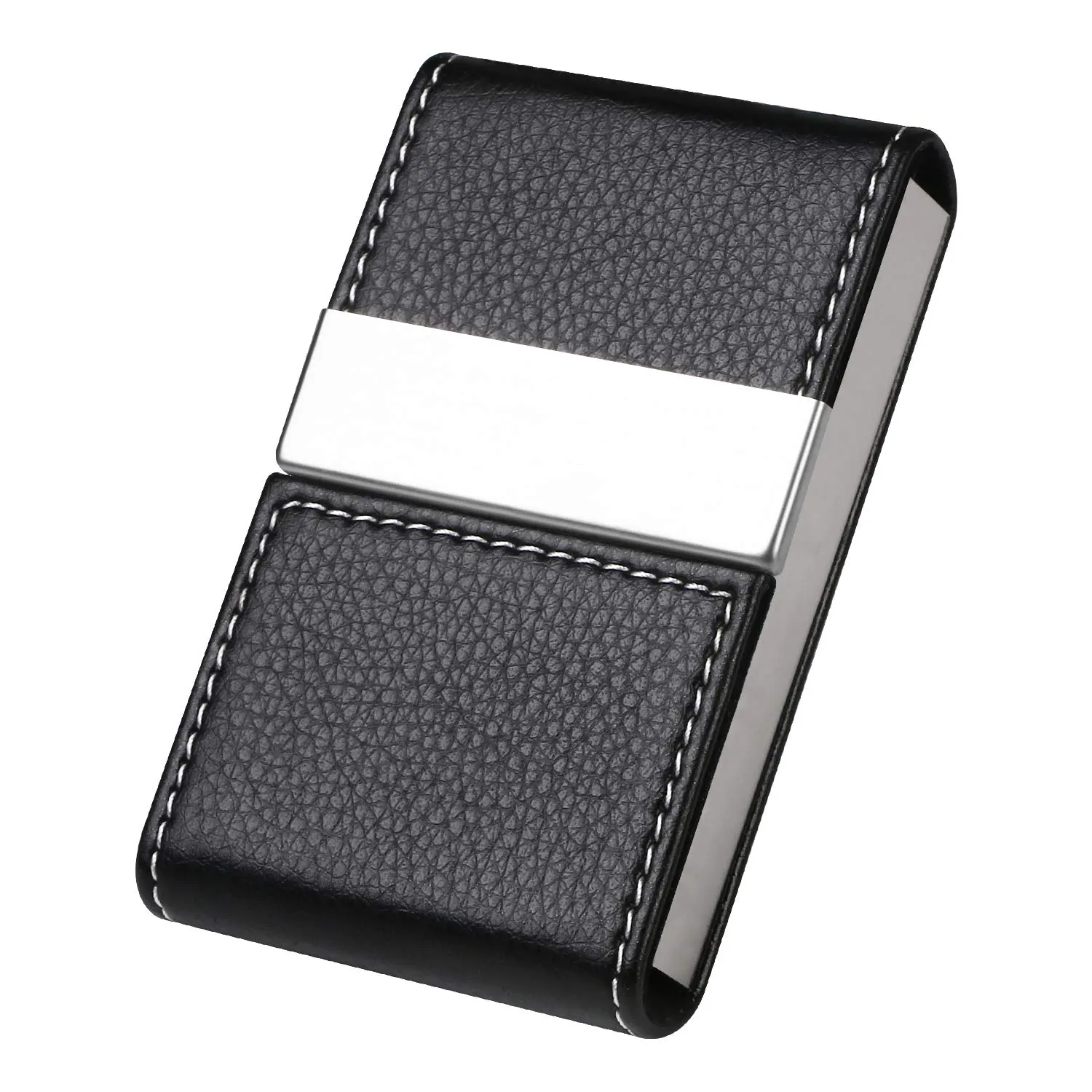 flintronic Porta Carte di Credito in Acciaio Inossidabile e Pelle PU, Slim e Tascabile, Nero - immagine 1