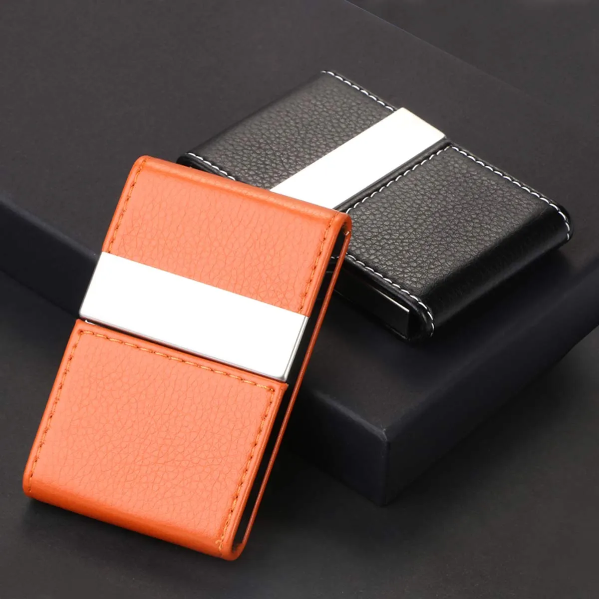 flintronic Porta Carte di Credito in Acciaio Inossidabile e Pelle PU, Slim e Tascabile, Nero - immagine 6